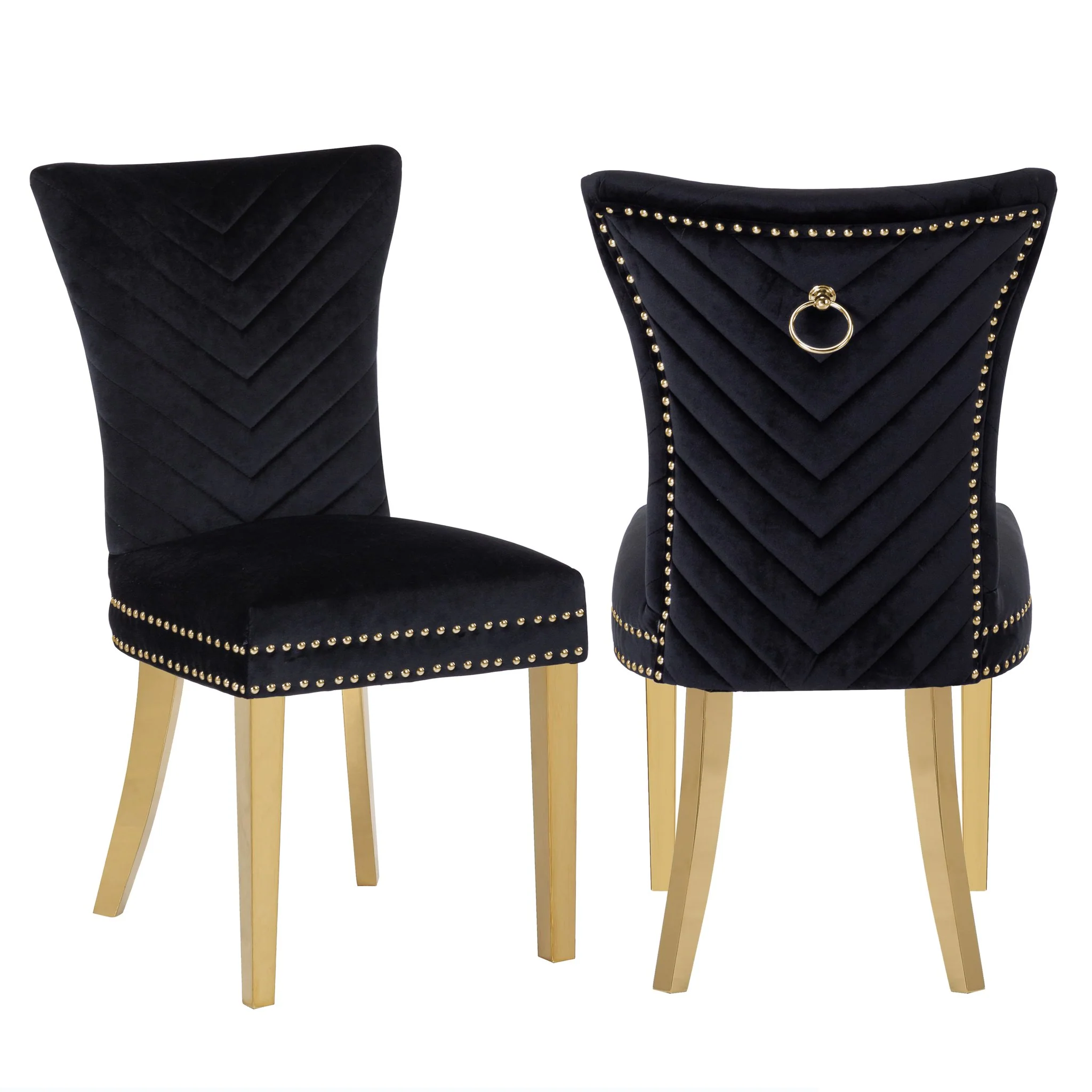 Eva Gold Legs Chair Finish with Velvet Fabric in Black - Image 8