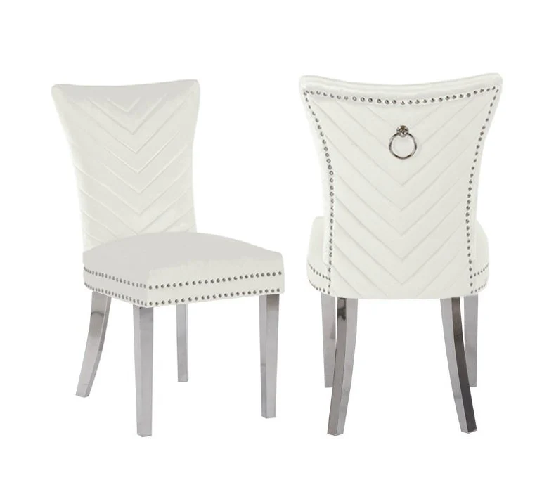 Eva Stainless Steel Legs Chair Finish with Velvet Fabric in Beige - Image 6