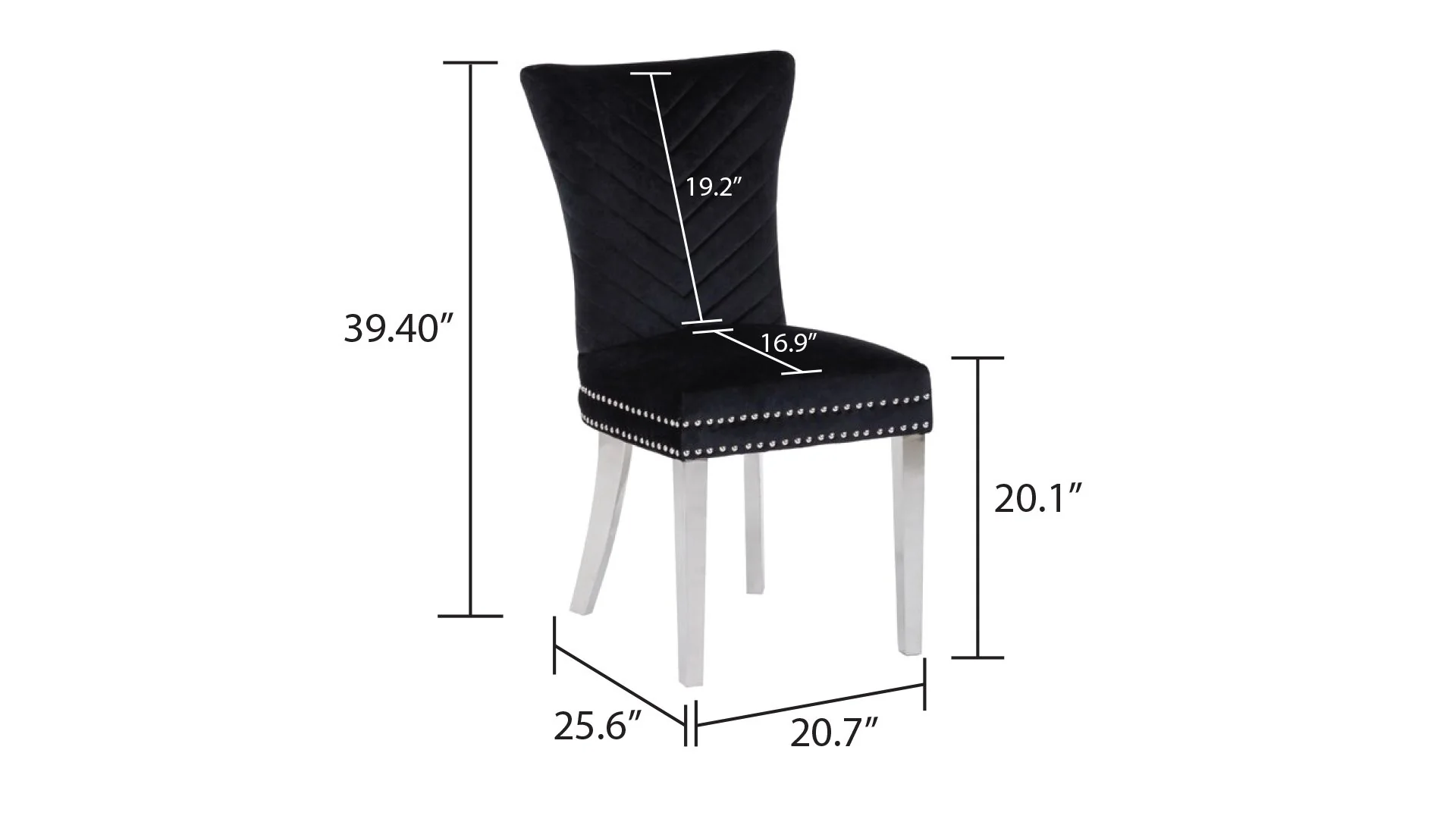 Eva Stainless Steel Legs Chair Finish with Velvet Fabric in Black - Image 2