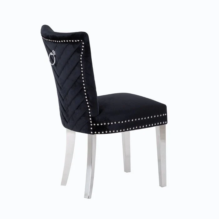 Eva Stainless Steel Legs Chair Finish with Velvet Fabric in Black - Image 8