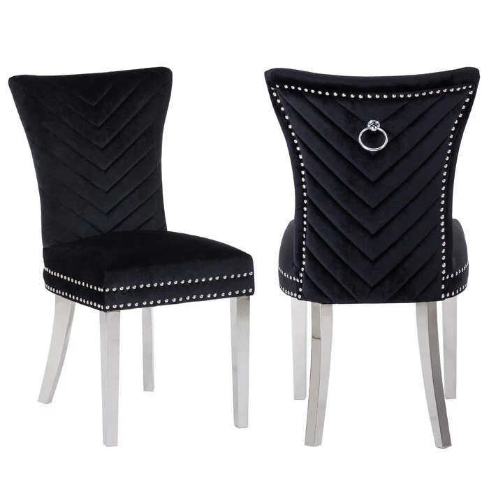 Eva Stainless Steel Legs Chair Finish with Velvet Fabric in Black - Image 9