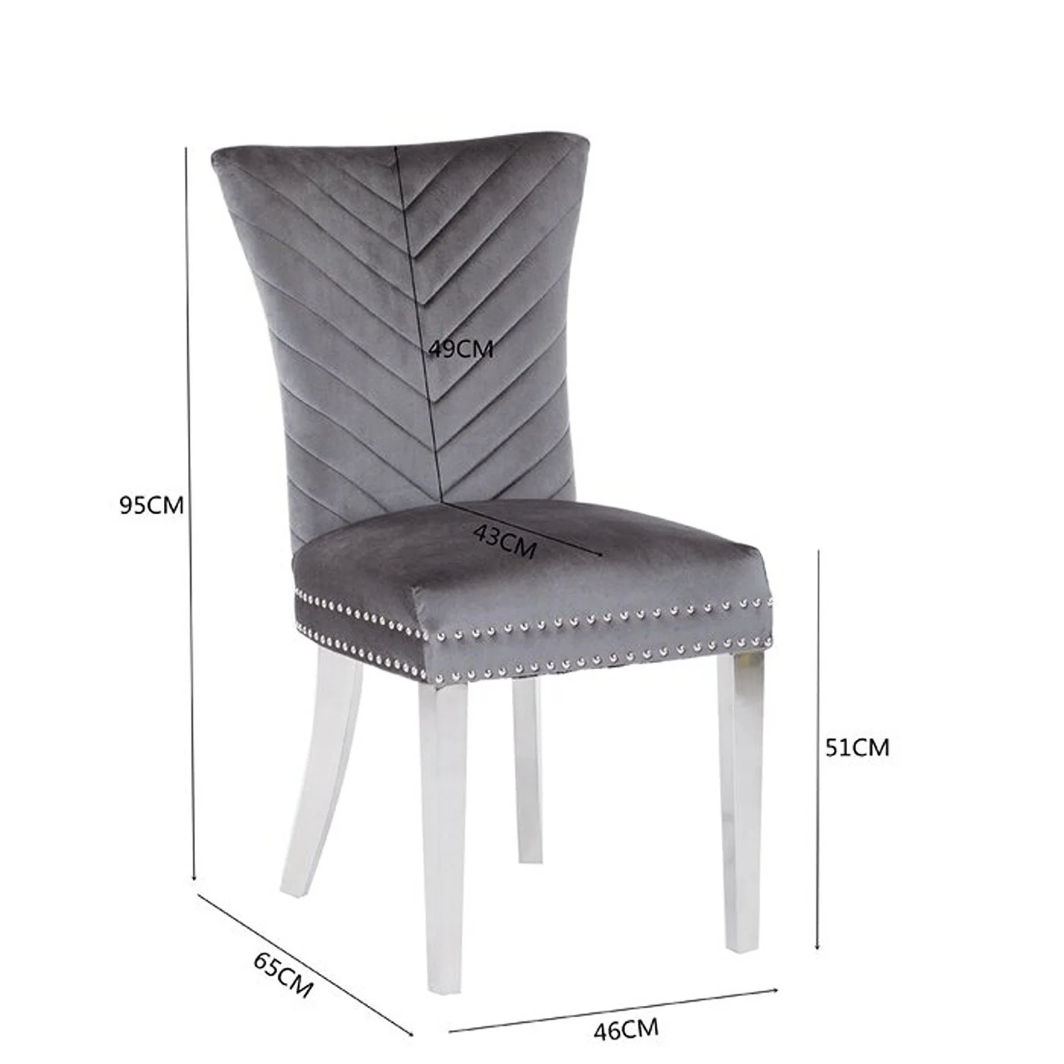 Eva Stainless Steel Legs Chair Finish with Velvet Fabric in Drak Gray - Image 2