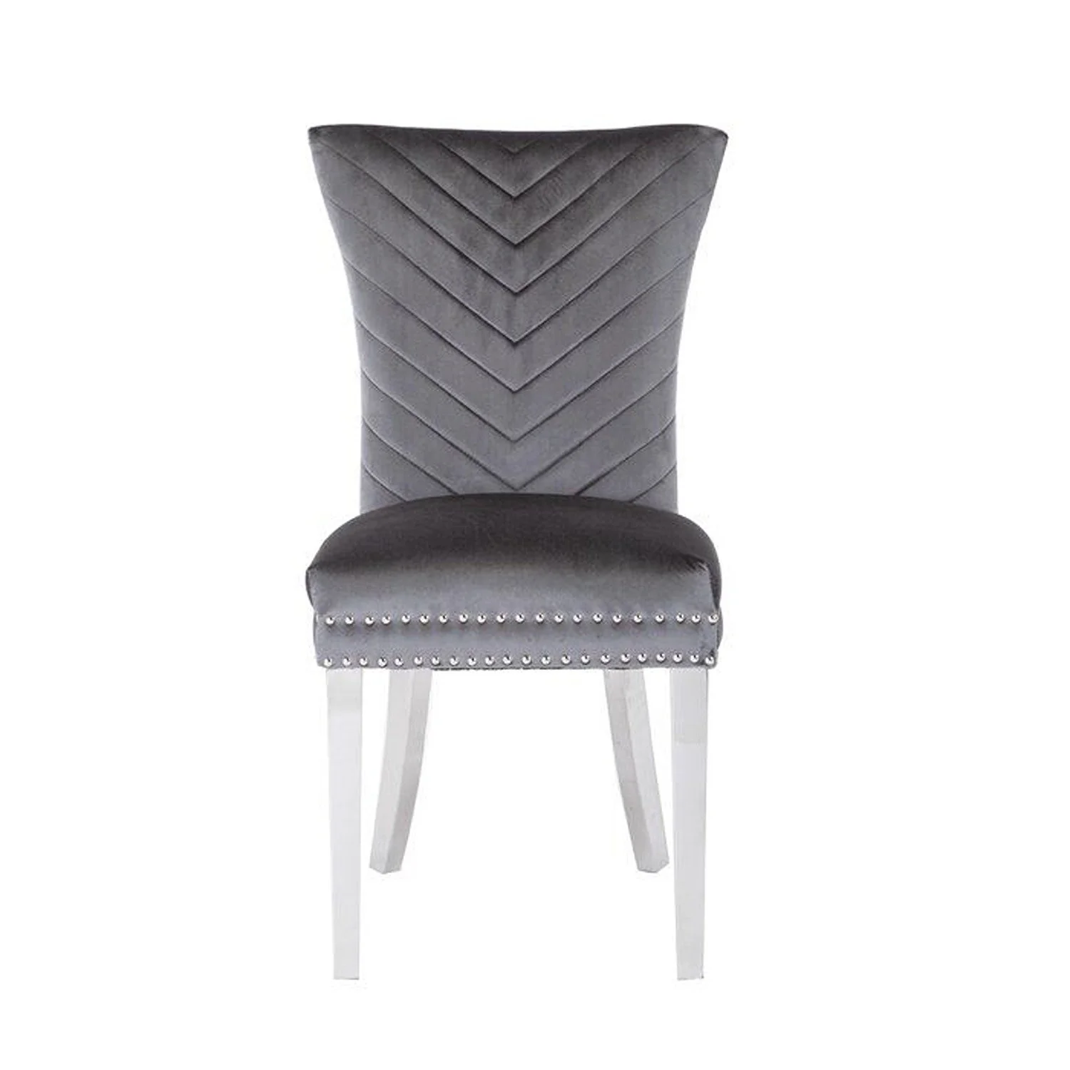 Eva Stainless Steel Legs Chair Finish with Velvet Fabric in Drak Gray - Image 3