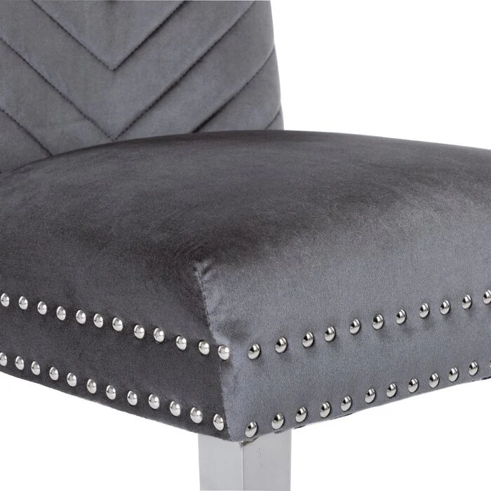 Eva Stainless Steel Legs Chair Finish with Velvet Fabric in Drak Gray - Image 8
