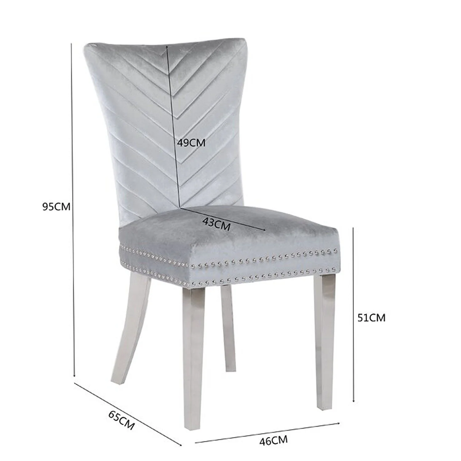 Eva Stainless Steel Legs Chair Finish with Velvet Fabric in Light gray - Image 2