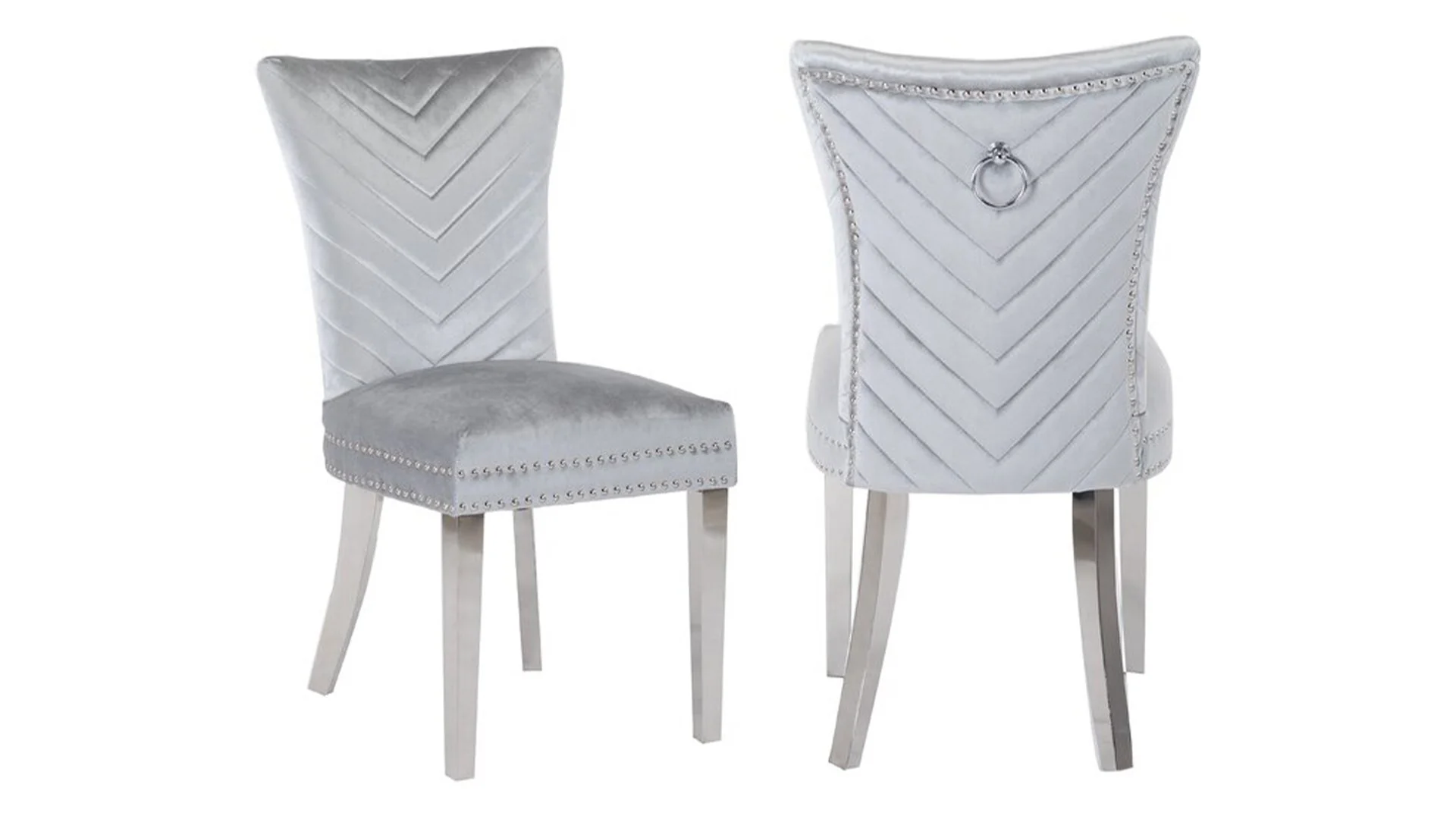 Eva Stainless Steel Legs Chair Finish with Velvet Fabric in Light gray - Image 6