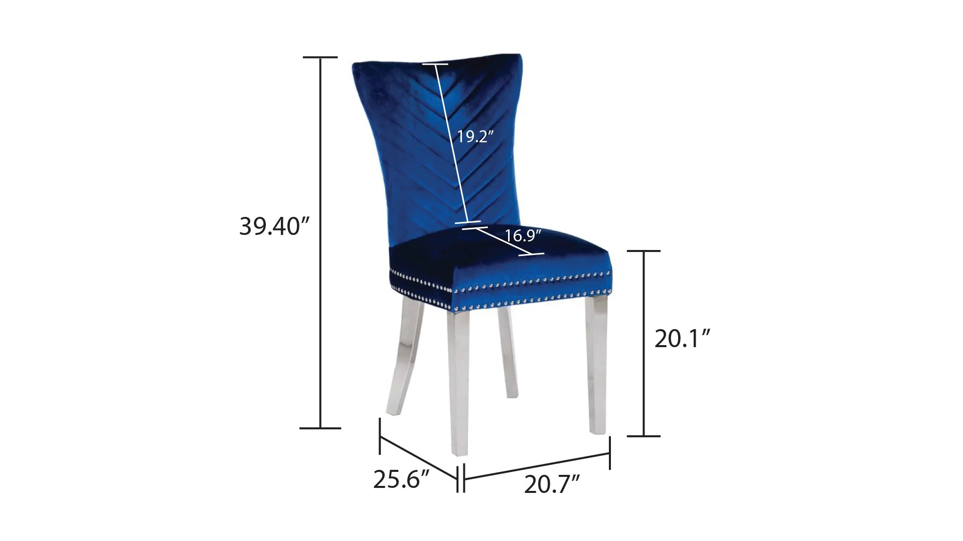 Eva Stainless Steel Legs Chair Finish with Velvet Fabric in Navy - Image 2