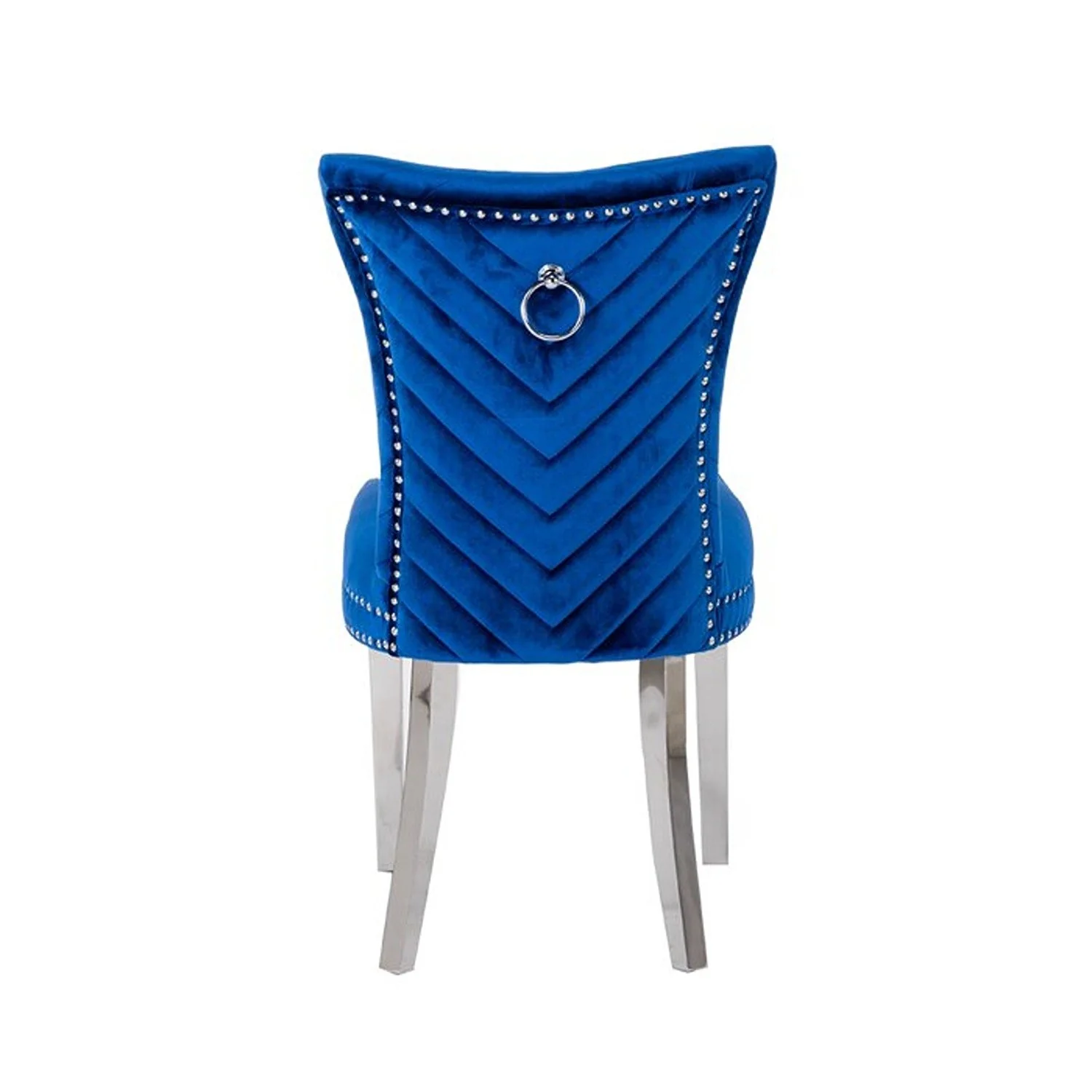 Eva Stainless Steel Legs Chair Finish with Velvet Fabric in Navy - Image 4