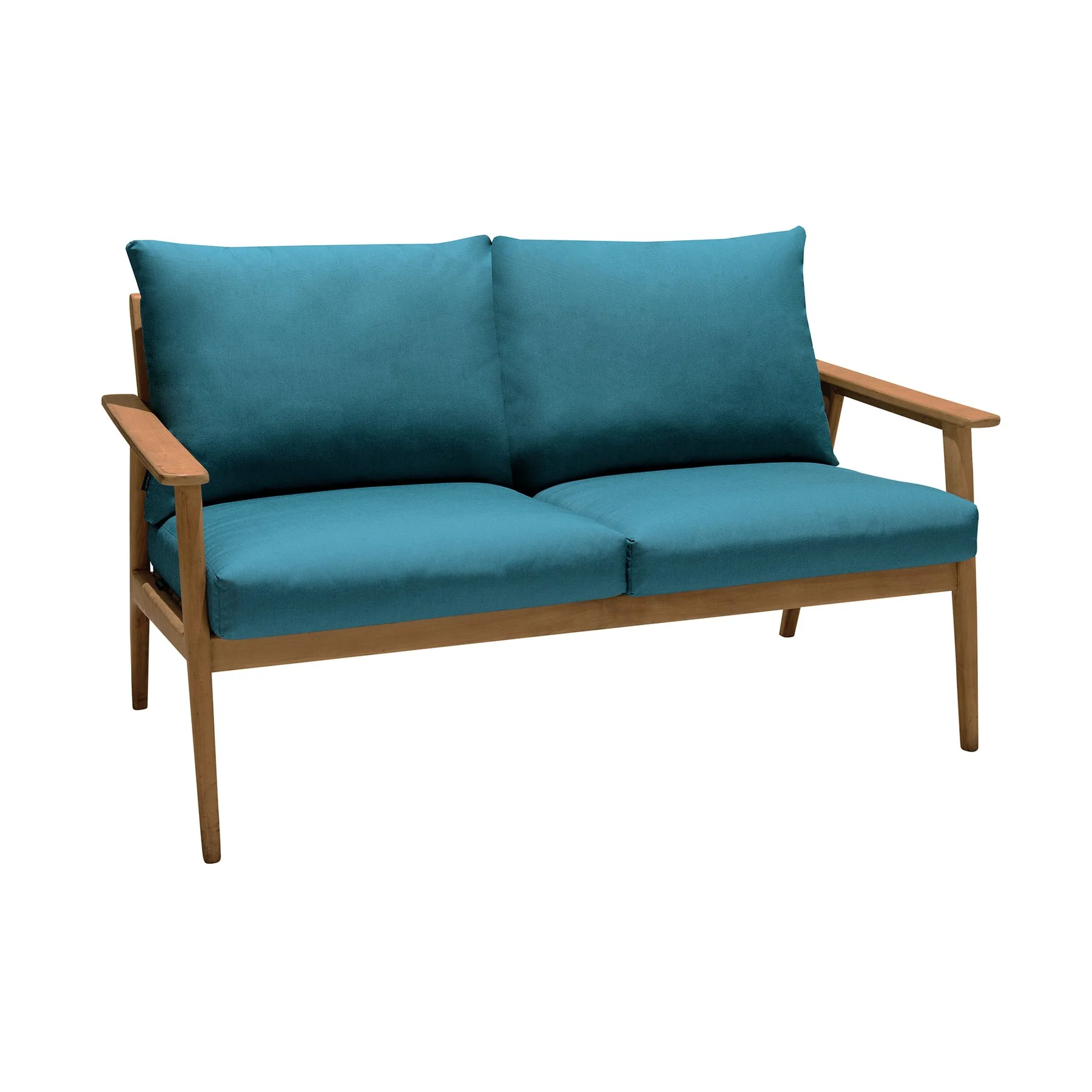 Eve Outdoor 4 Piece Teak Wood Sofa Seating Set with Teal Olefin - Image 2