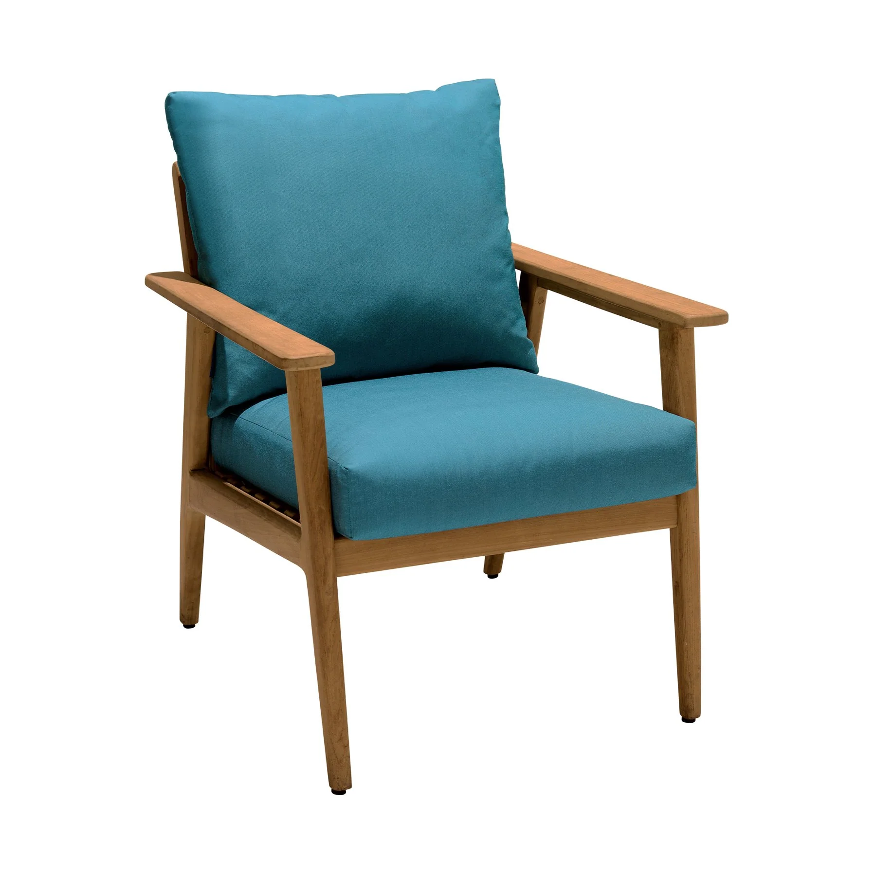 Eve Outdoor 4 Piece Teak Wood Sofa Seating Set with Teal Olefin - Image 4