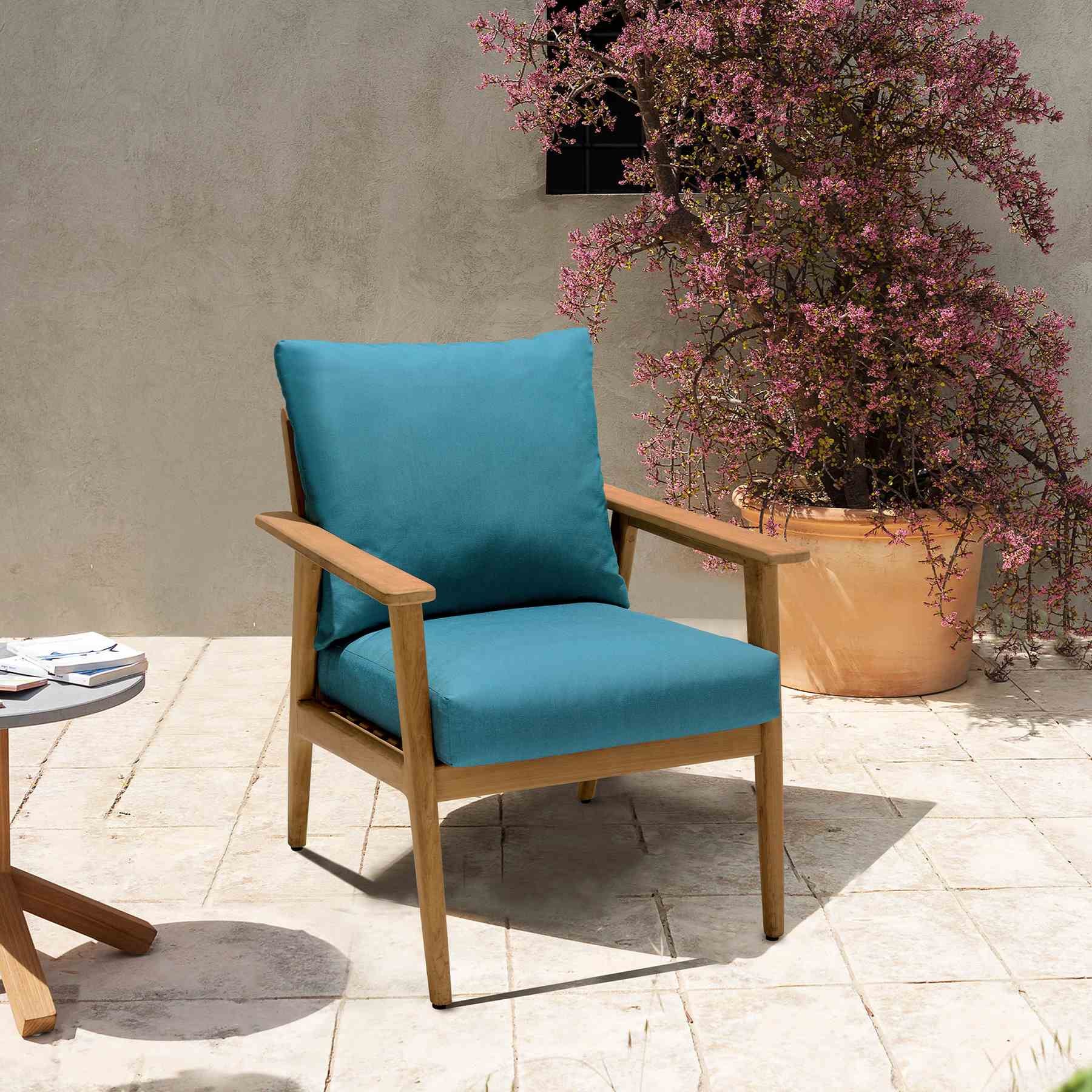 Eve Outdoor Teak Wood Lounge Chair with Teal Olefin - Image 6