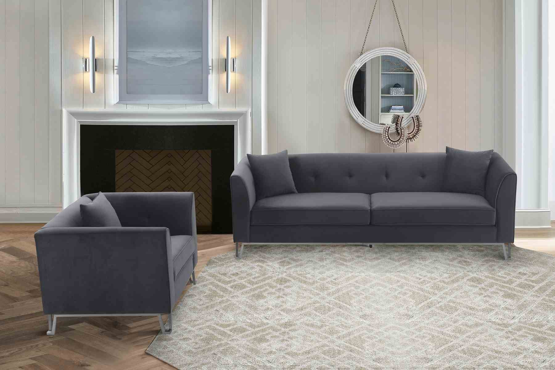 Everest 2 Piece Gray Fabric Upholstered Sofa & Chair Set - Image 8