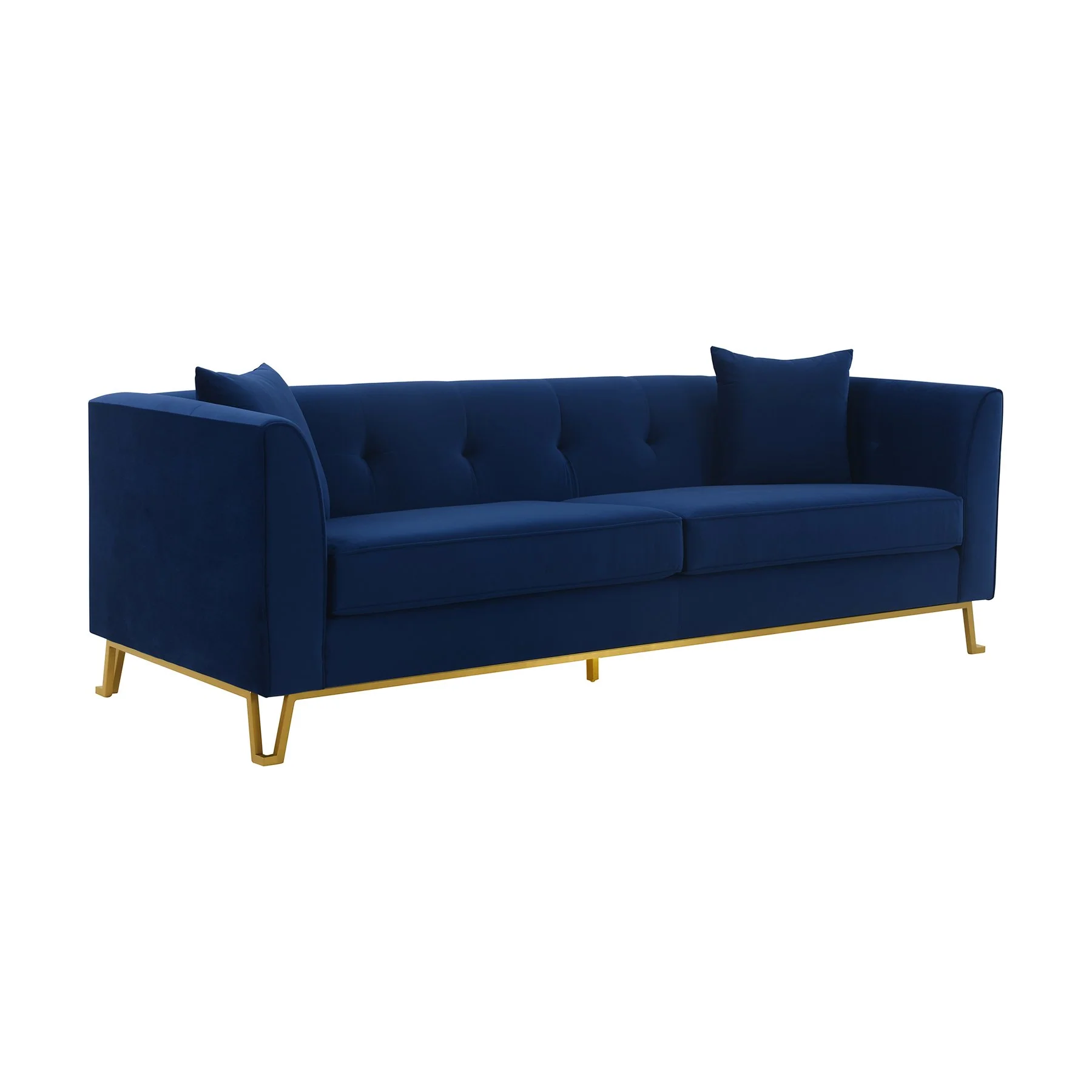 Everest 90" Blue Fabric Upholstered Sofa with Brushed Gold Legs - Image 2