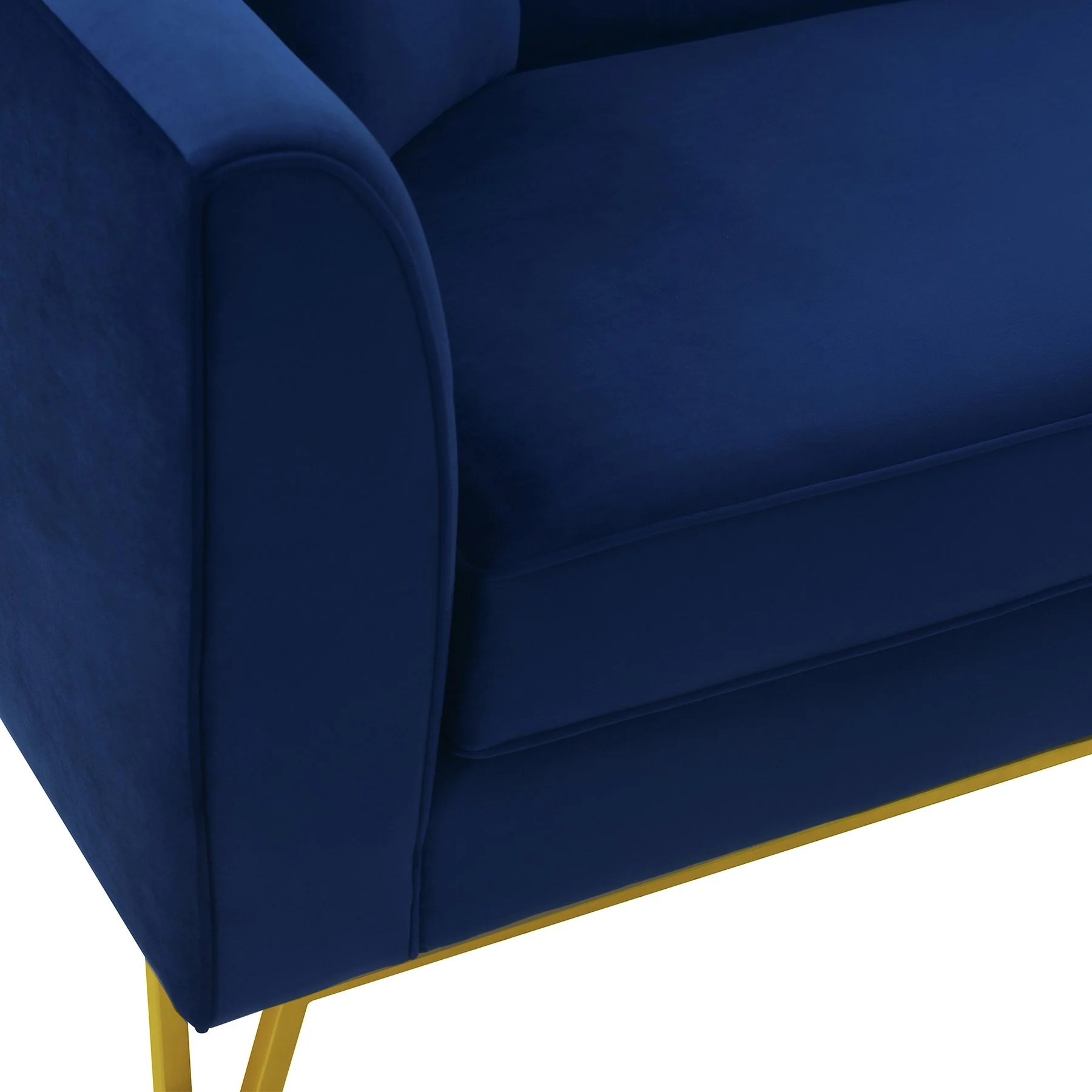 Everest 90" Blue Fabric Upholstered Sofa with Brushed Gold Legs - Image 5