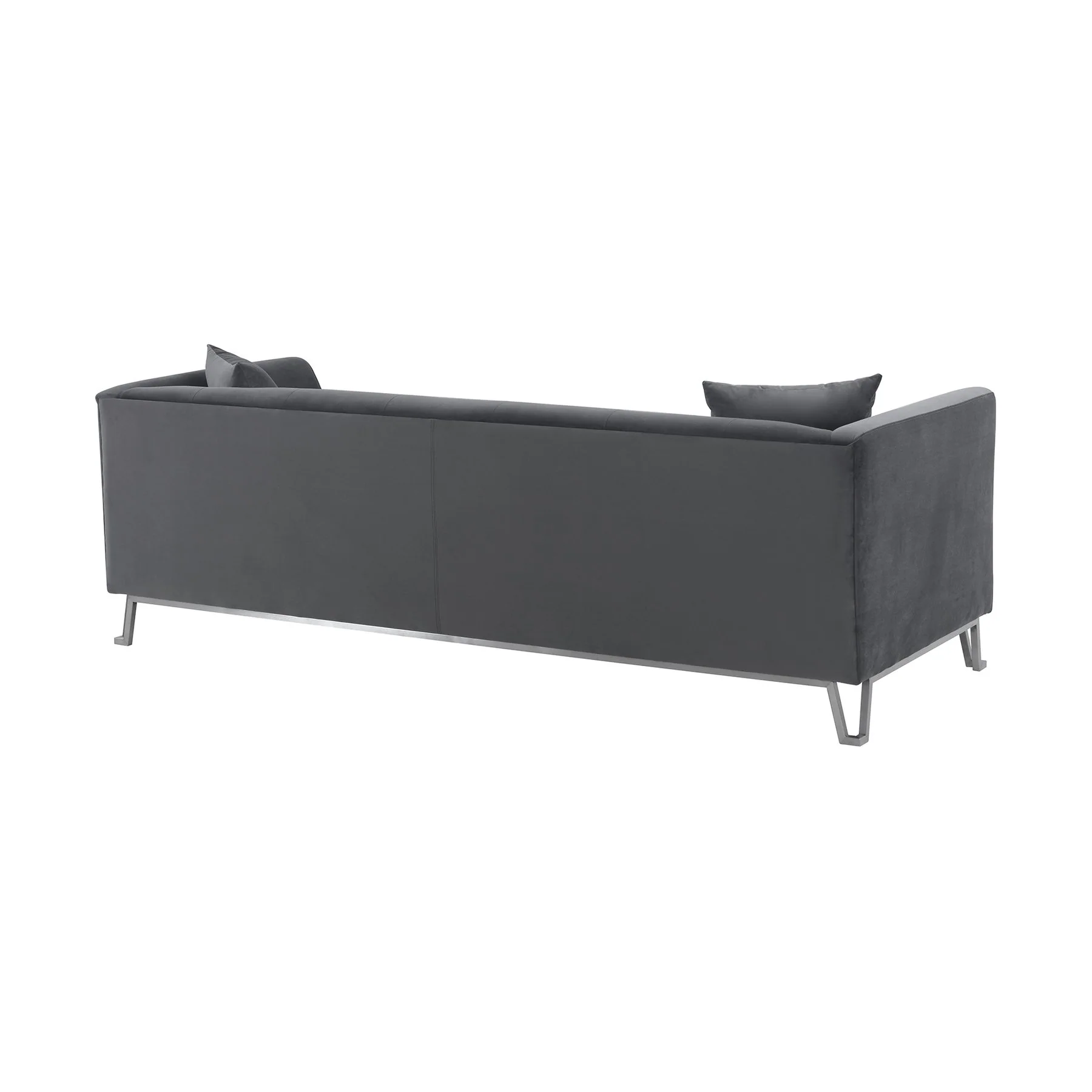 Everest 90" Gray Fabric Upholstered Sofa with Brushed Stainless Steel Legs - Image 3