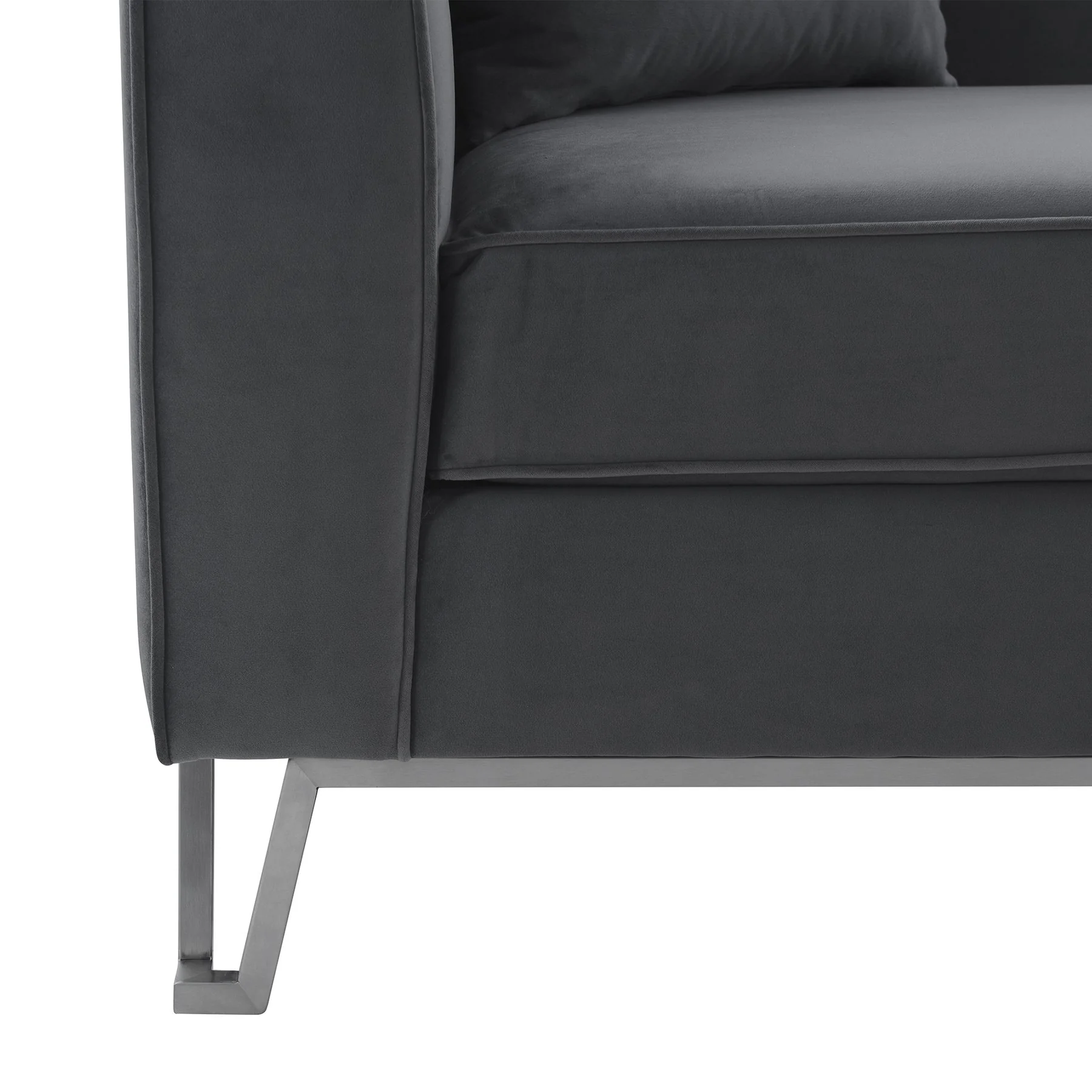 Everest 90" Gray Fabric Upholstered Sofa with Brushed Stainless Steel Legs - Image 5