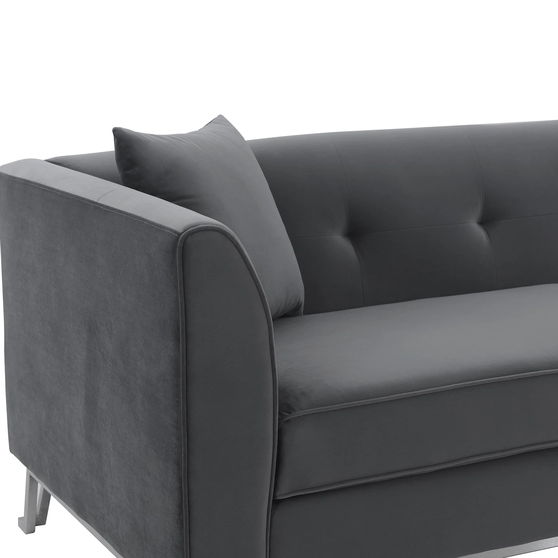 Everest 90" Gray Fabric Upholstered Sofa with Brushed Stainless Steel Legs - Image 6