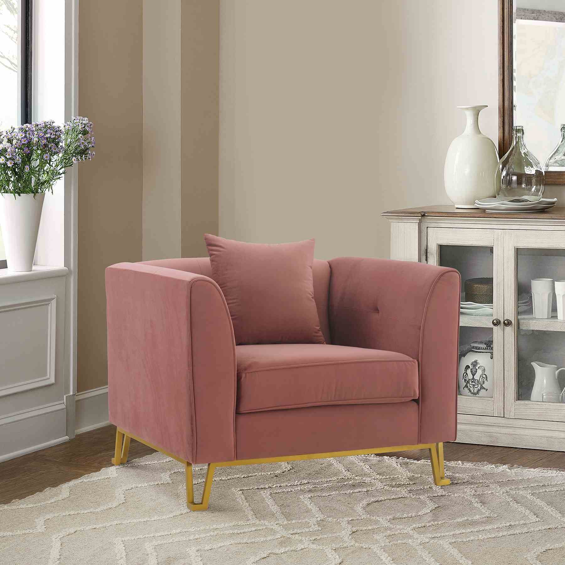 Everest Blush Fabric Upholstered Sofa Accent Chair with Brushed Gold Legs - Image 6