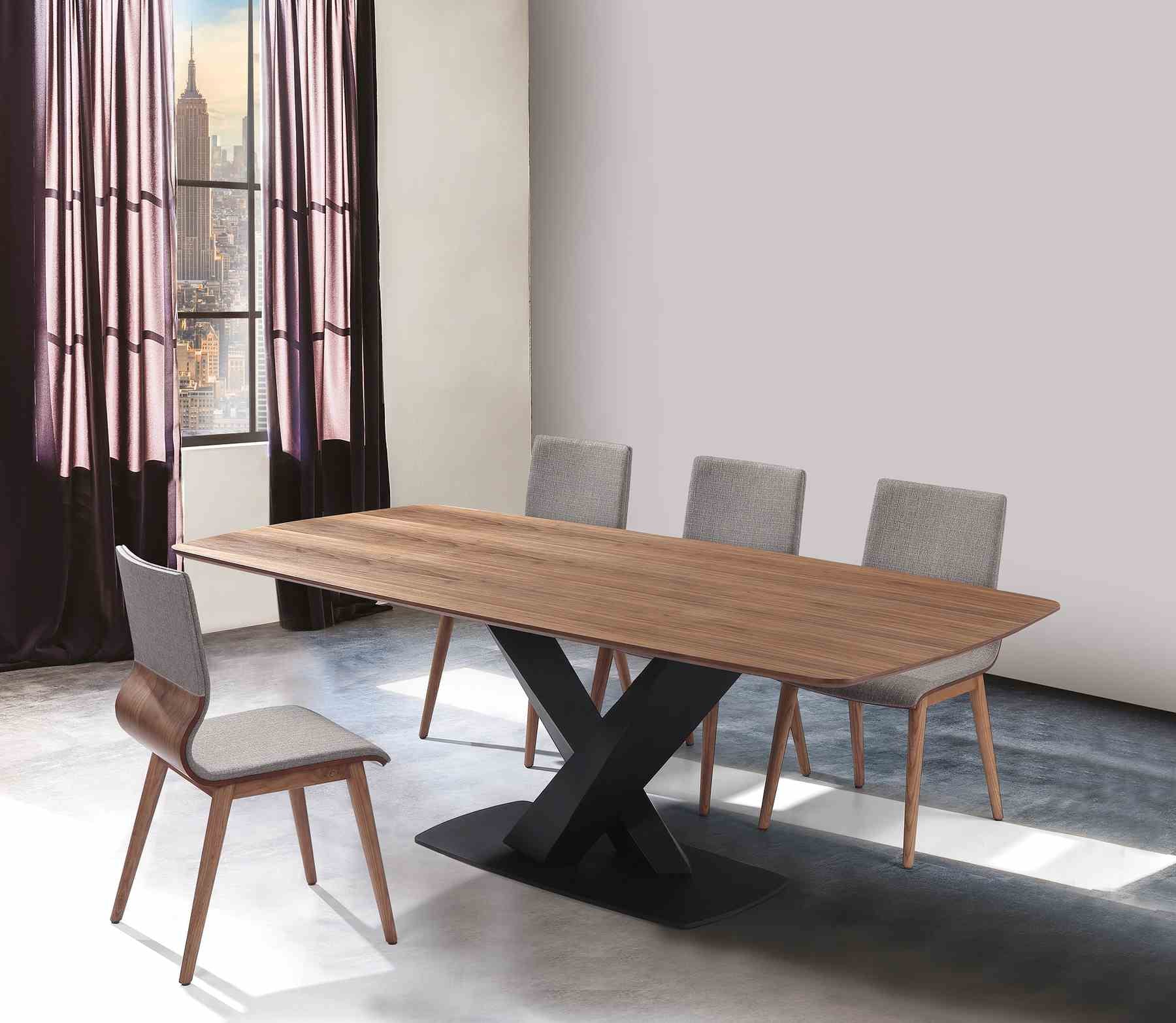 Everett Contemporary Dining Table in Matte Black Finish and Walnut Top - Image 8