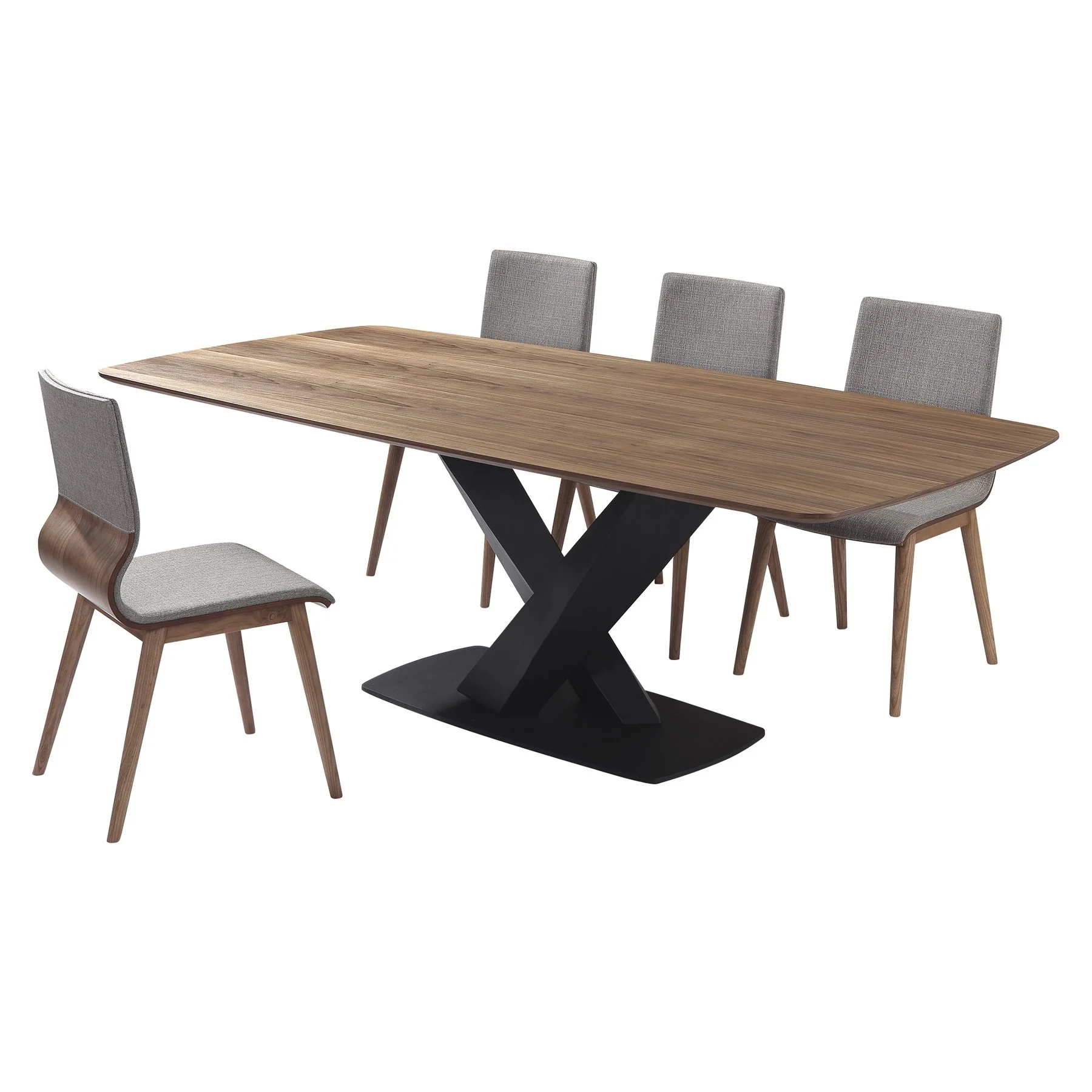 Everett Mid-Century Walnut Wood 5 Piece Dining Set - Image 2