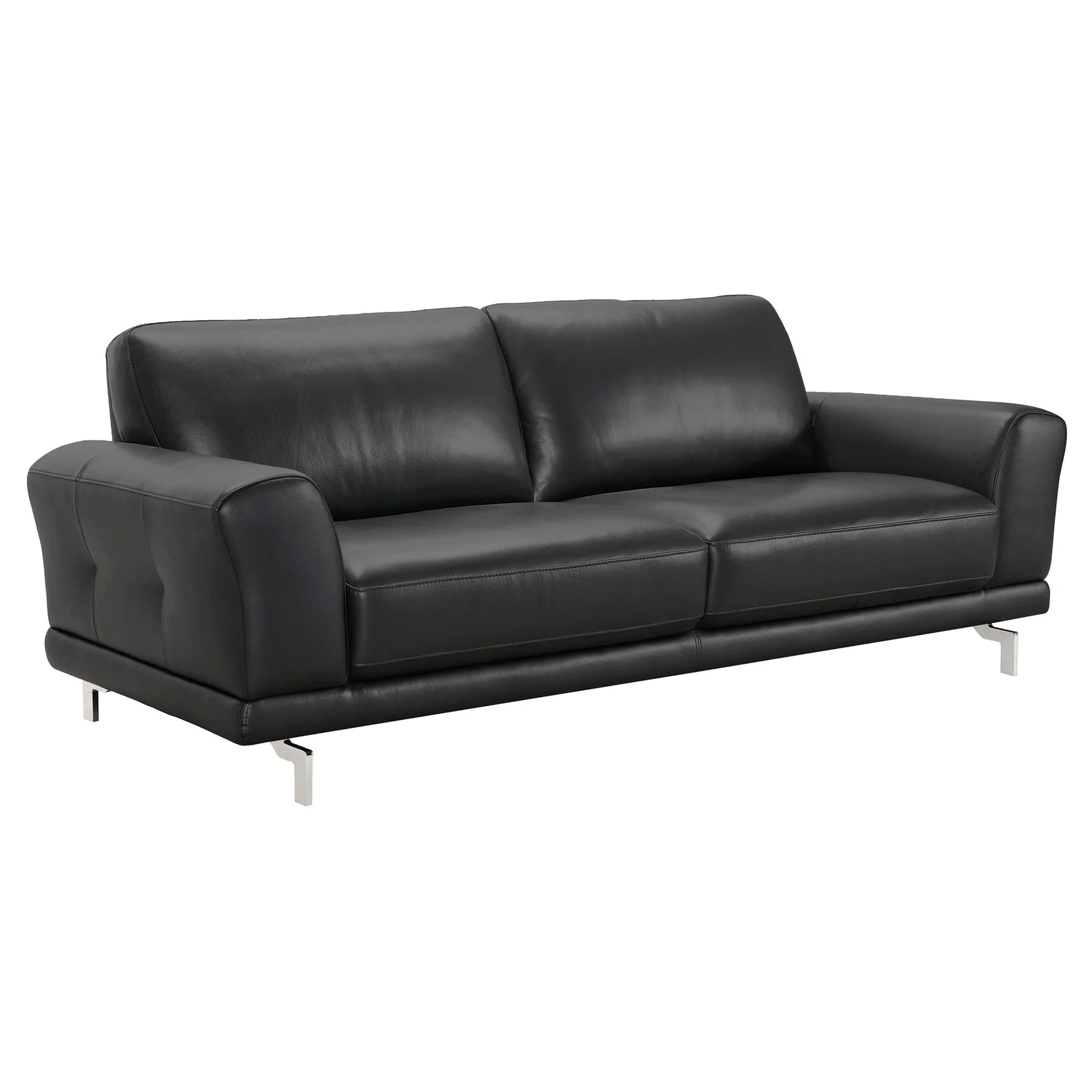 Everly Contemporary Sofa in Genuine Black Leather with Brushed Stainless Steel Legs - Image 2