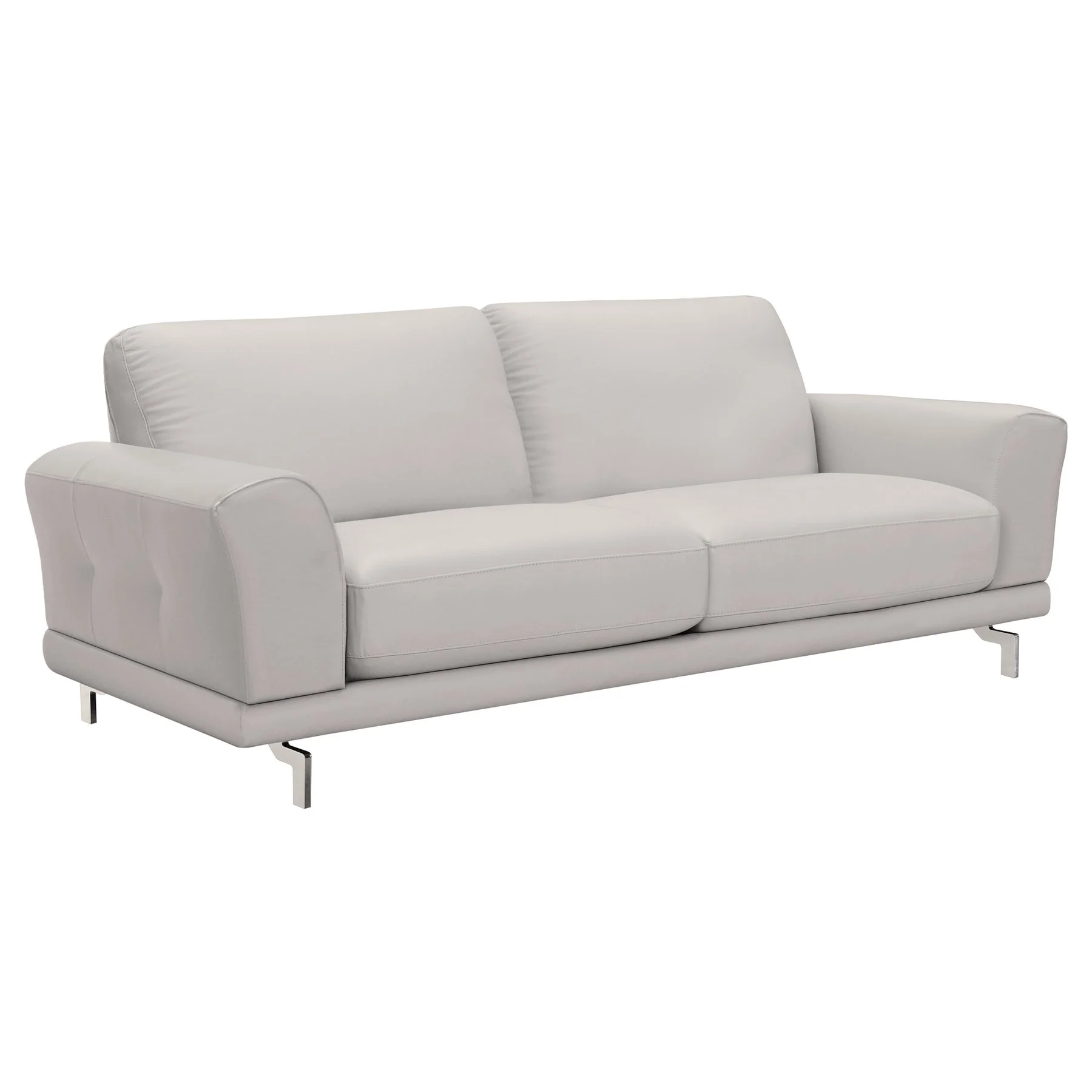 Everly Contemporary Sofa in Genuine Dove Gray Leather with Brushed Stainless Steel Legs - Image 2