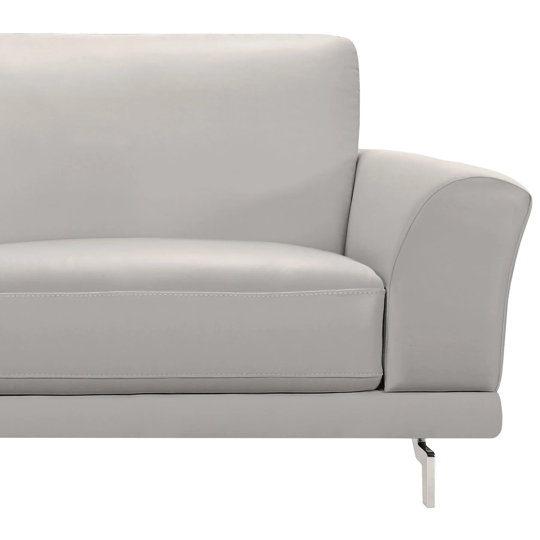 Everly Contemporary Sofa in Genuine Dove Gray Leather with Brushed Stainless Steel Legs - Image 3