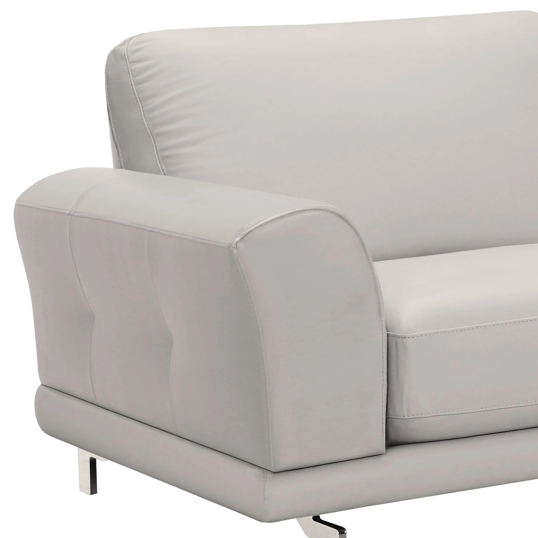 Everly Contemporary Sofa in Genuine Dove Gray Leather with Brushed Stainless Steel Legs - Image 4