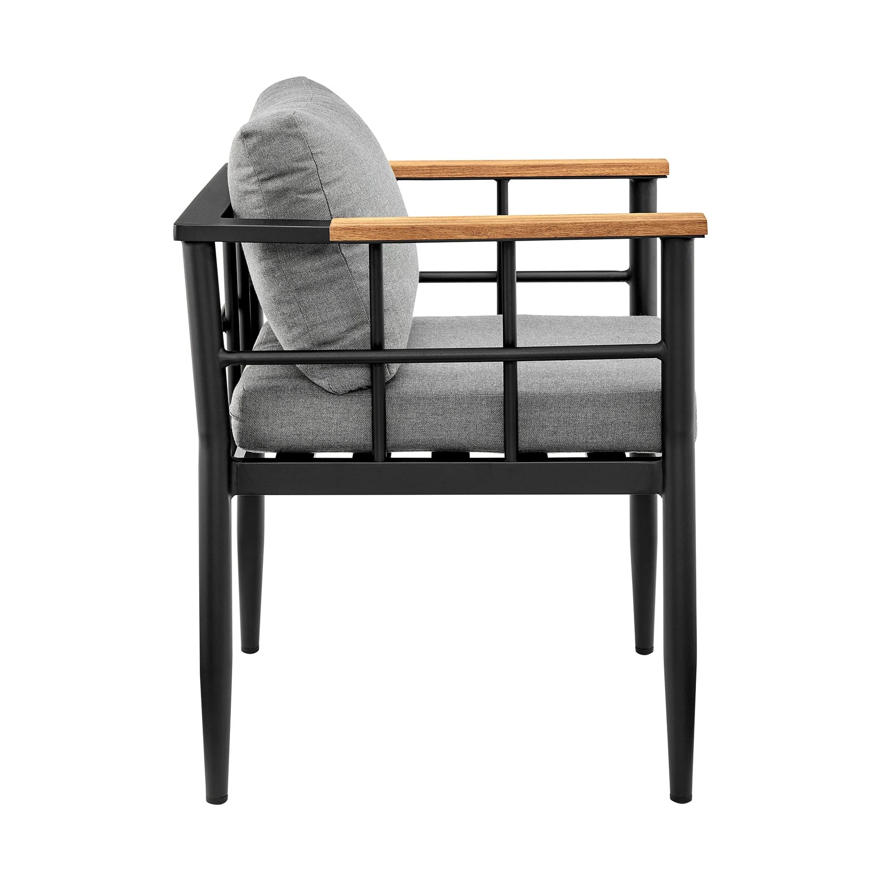 Ezra Outdoor Patio 7-Piece Dining Table Set in Aluminum and Teak with Gray Cushions - Image 3