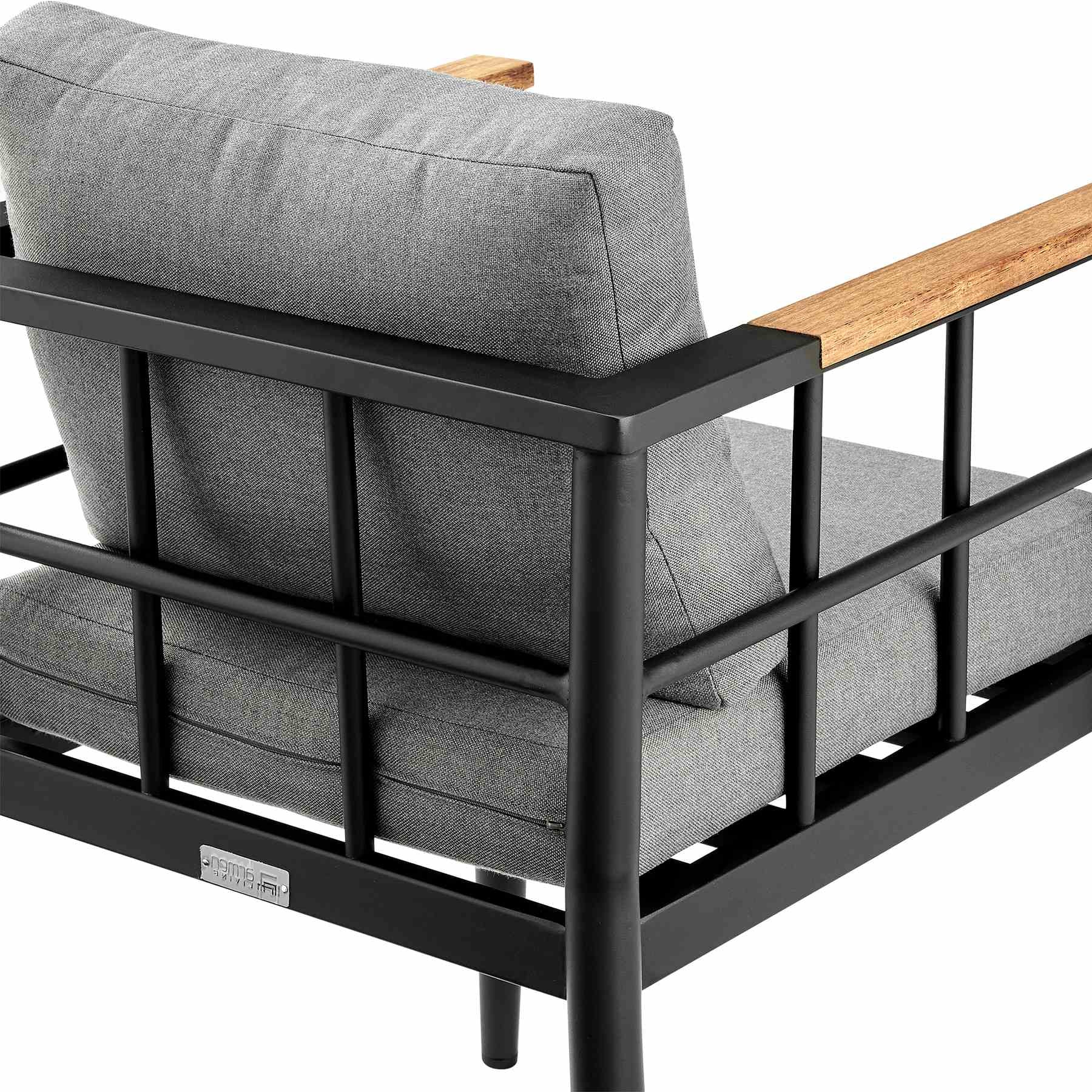 Ezra Outdoor Patio 7-Piece Dining Table Set in Aluminum and Teak with Gray Cushions - Image 6