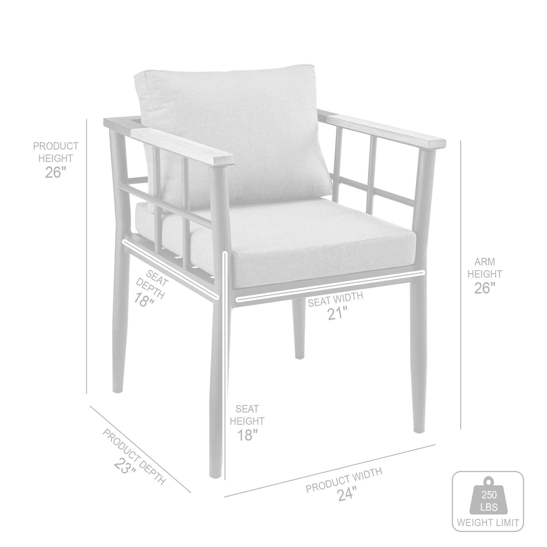 Ezra Outdoor Patio Dining Chair in Aluminum and Teak with Gray Cushions – Set of 2 - Image 10