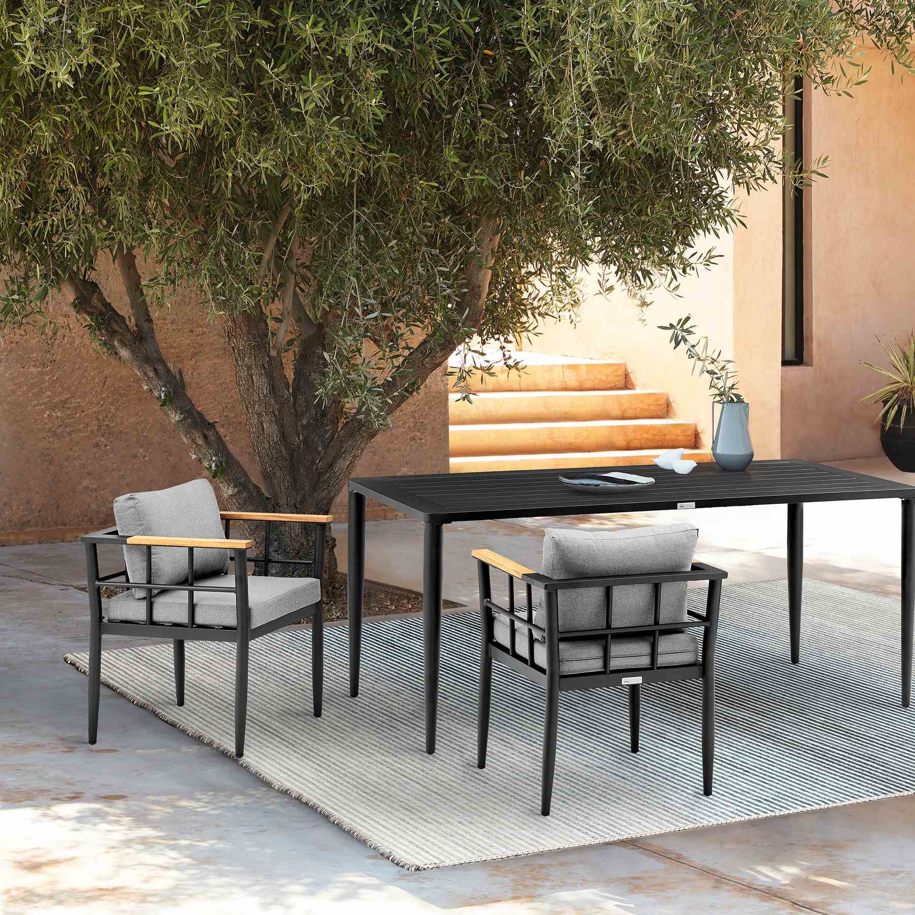 Ezra Outdoor Patio Dining Chair in Aluminum and Teak with Gray Cushions – Set of 2 - Image 11