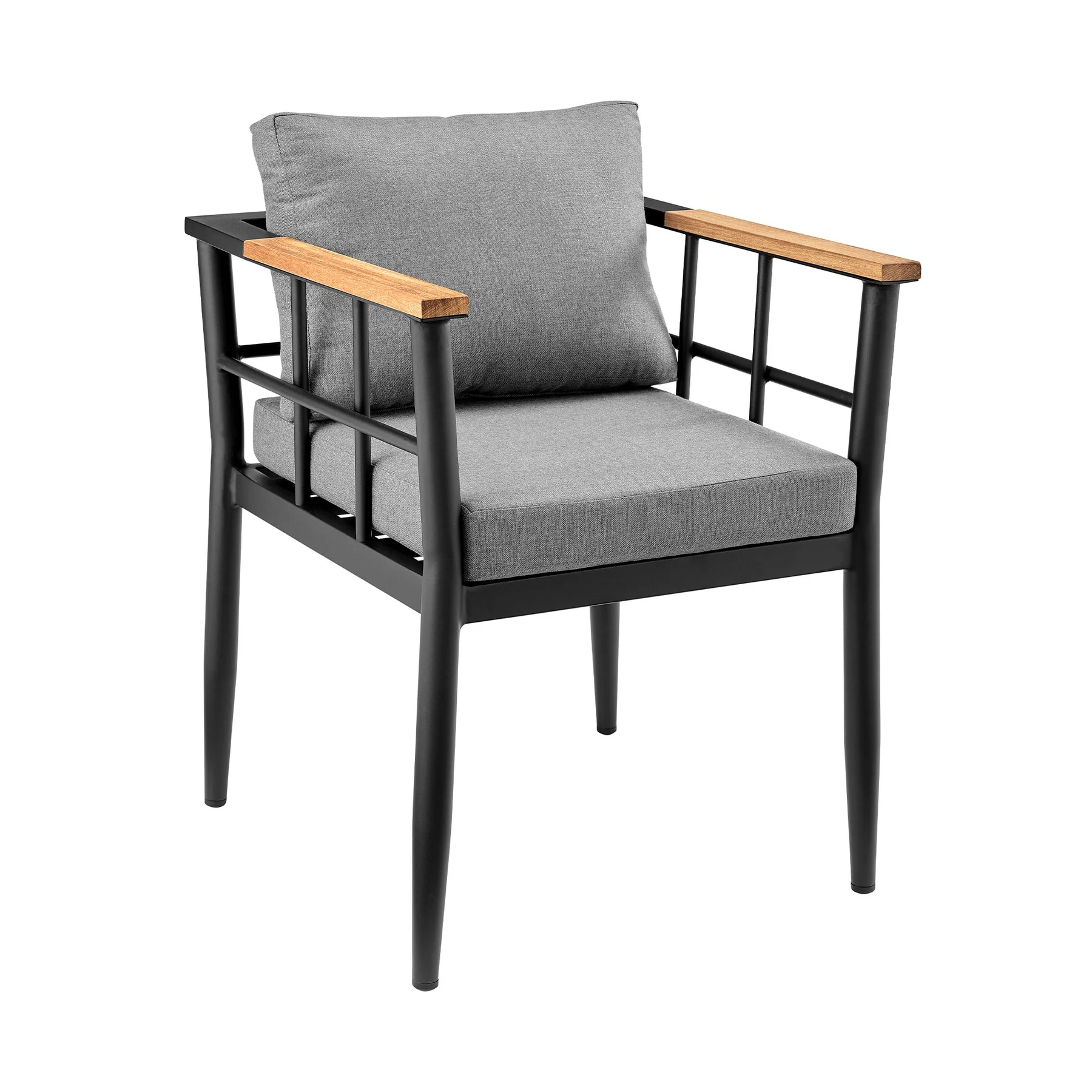 Ezra Outdoor Patio Dining Chair in Aluminum and Teak with Gray Cushions – Set of 2 - Image 2