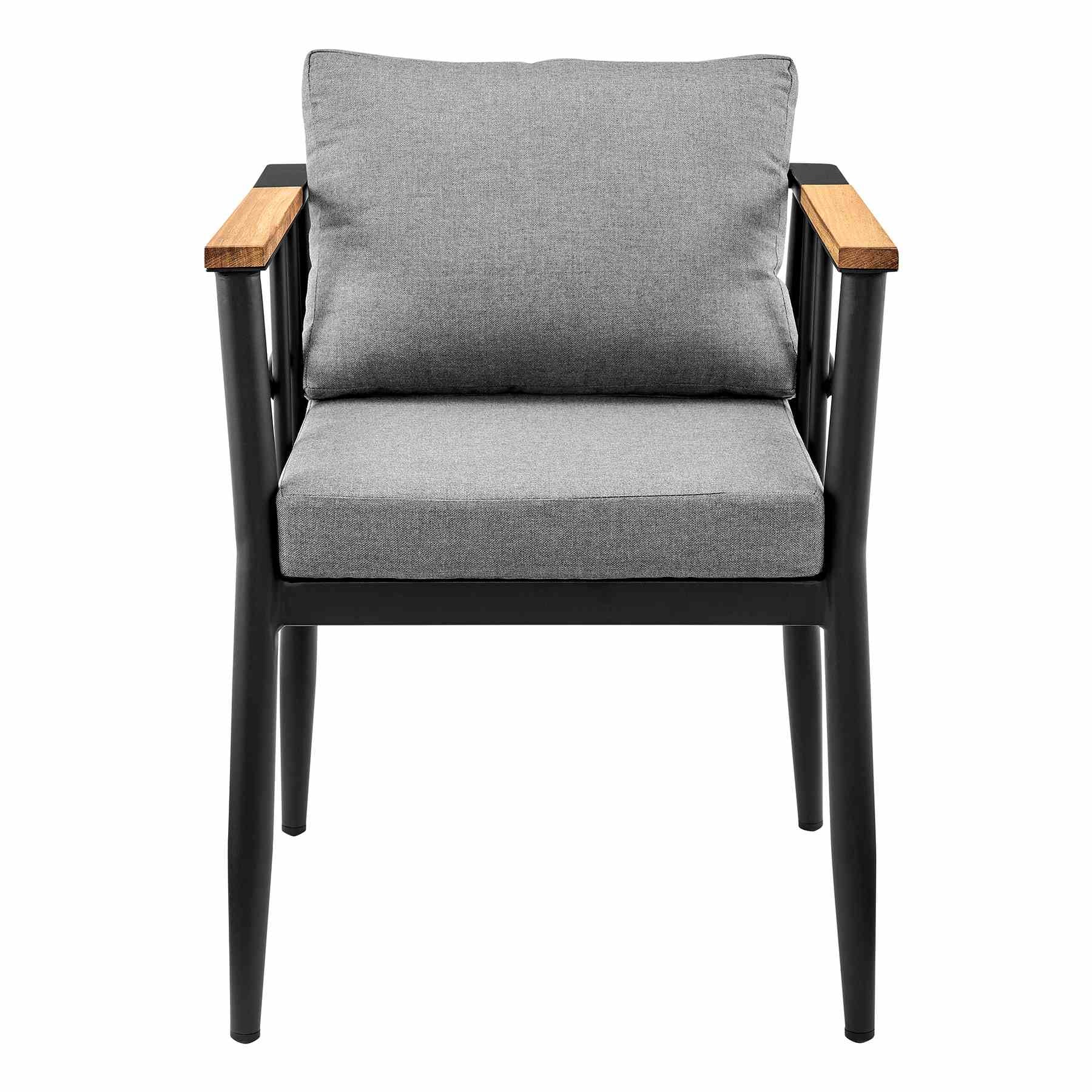 Ezra Outdoor Patio Dining Chair in Aluminum and Teak with Gray Cushions – Set of 2 - Image 3