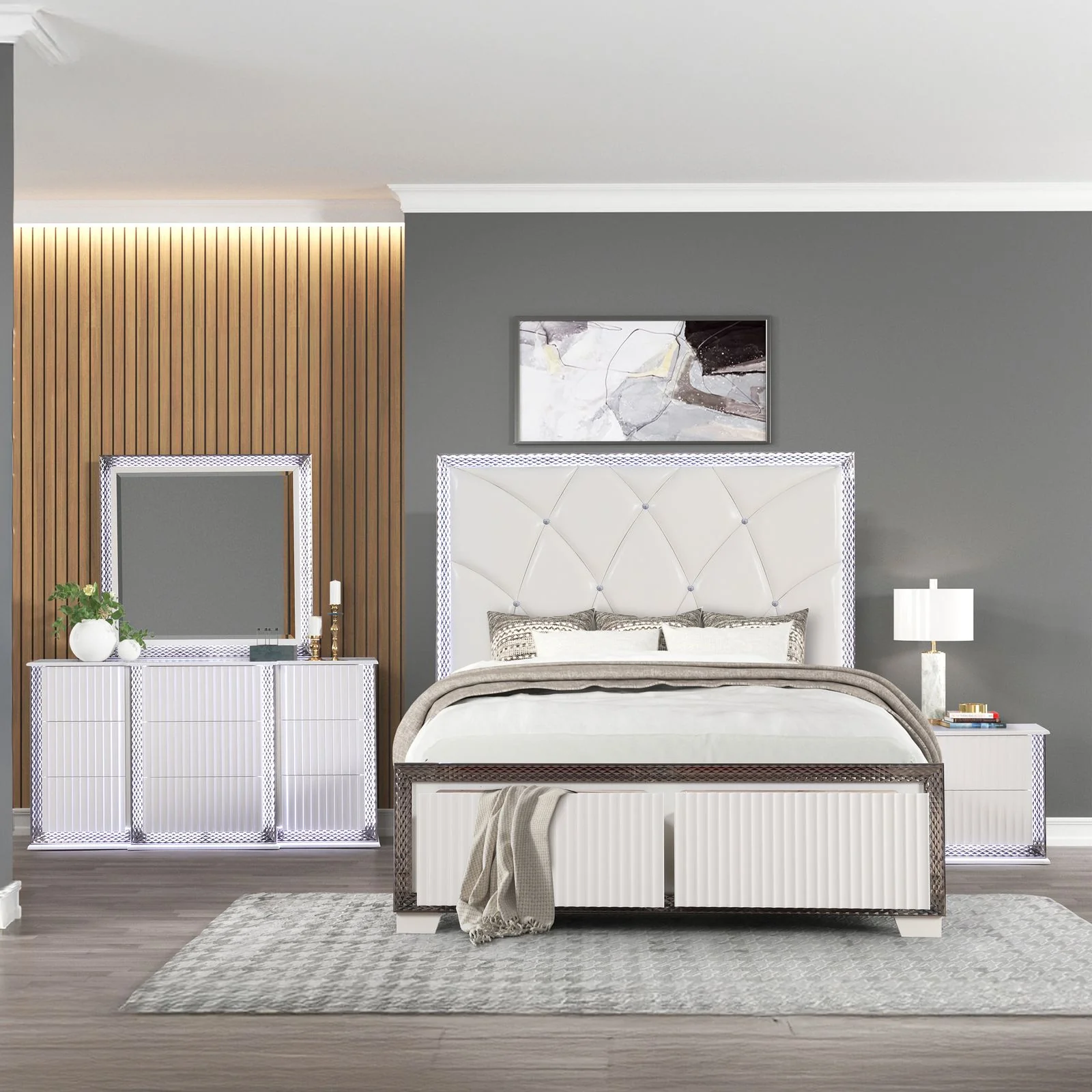 Fabio King 4PC Bedroom Set White - Image 22