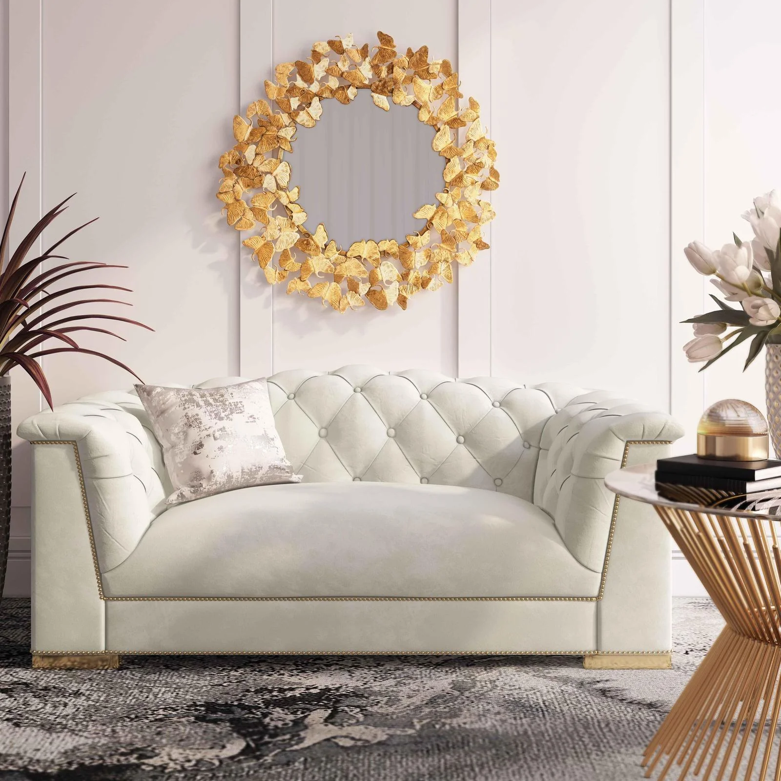 Farah Cream Velvet Loveseat - Image 6