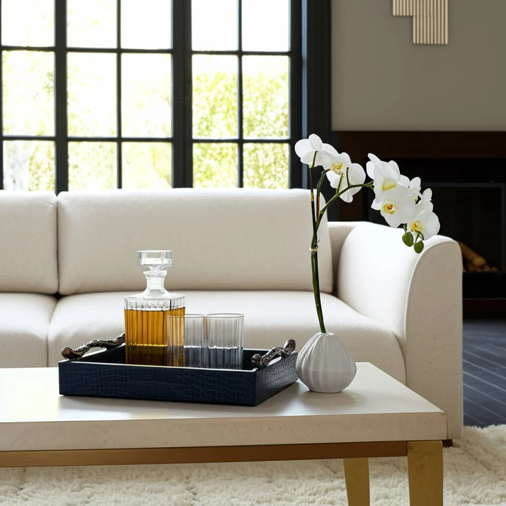Faux Leather, 16" Copenhagen Tray, Navy/gold - Image 10