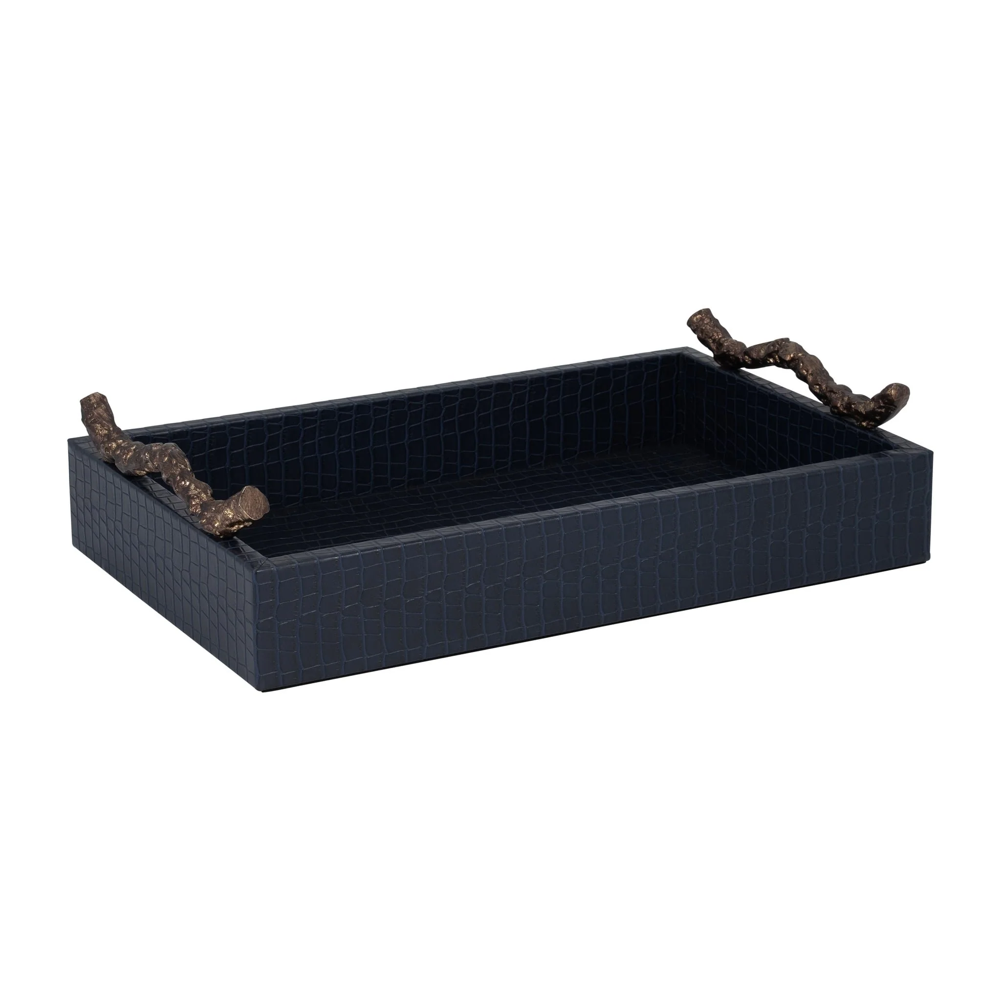 Faux Leather, 16" Copenhagen Tray, Navy/gold - Image 2