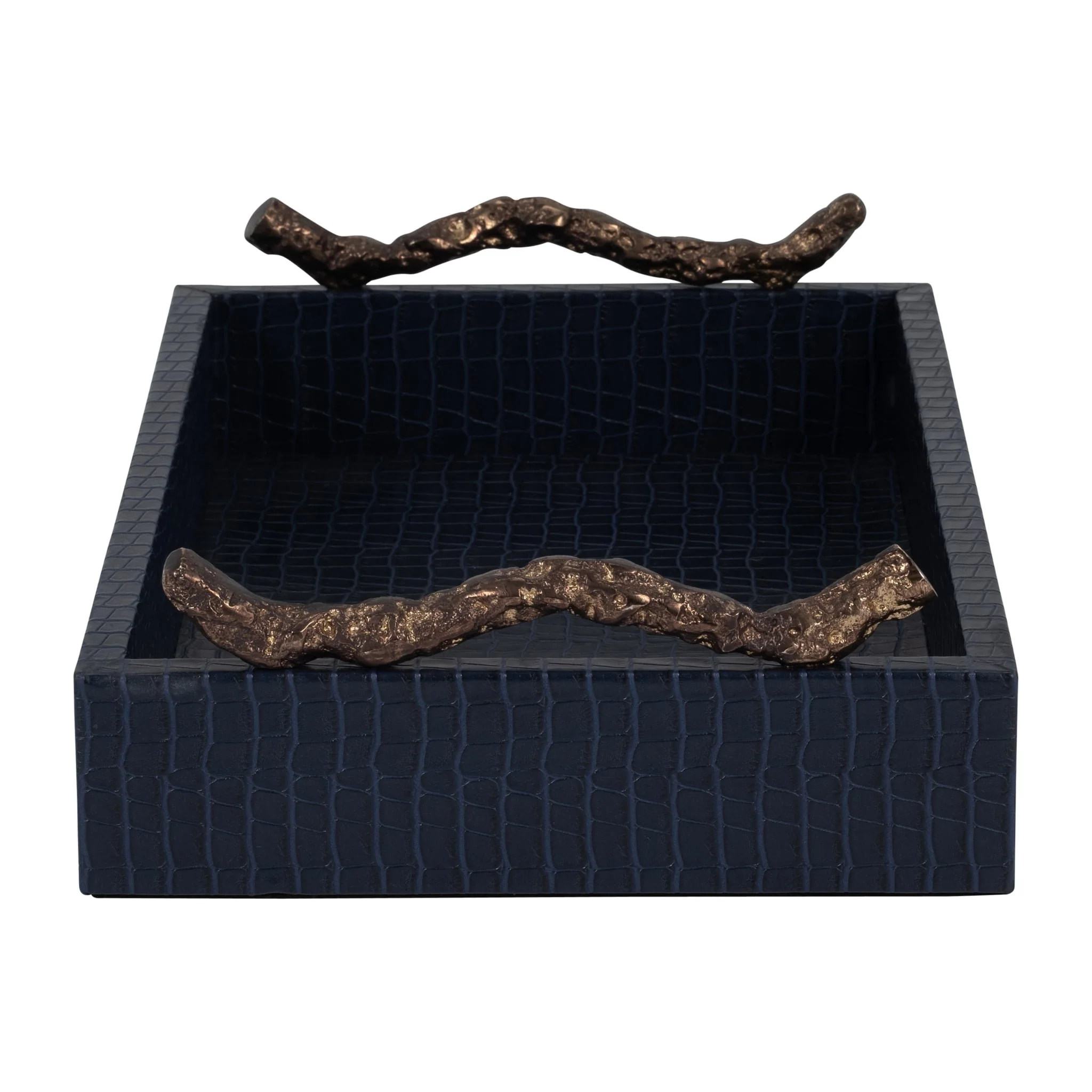 Faux Leather, 16" Copenhagen Tray, Navy/gold - Image 3