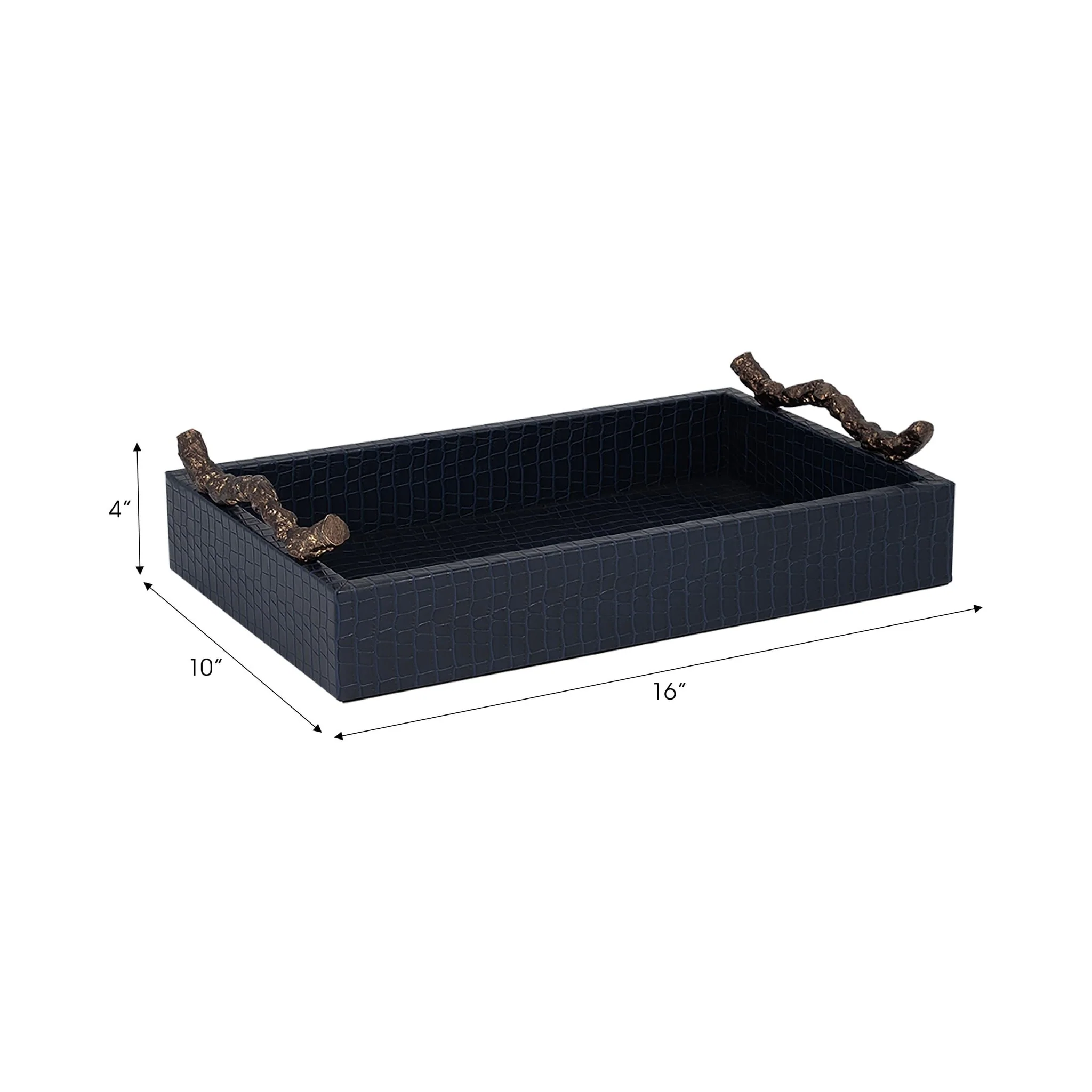 Faux Leather, 16" Copenhagen Tray, Navy/gold - Image 7