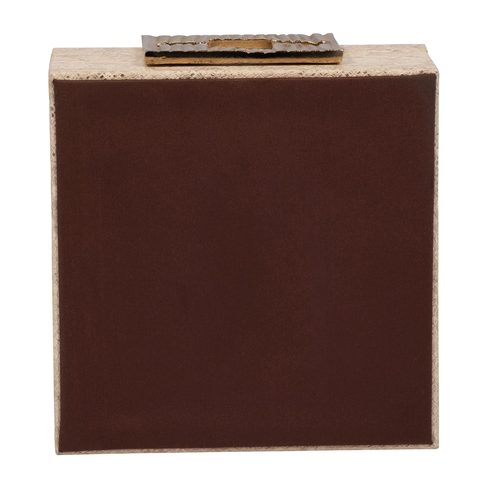 Faux Leather, 8" Square Metallic Box, Nude - Image 3