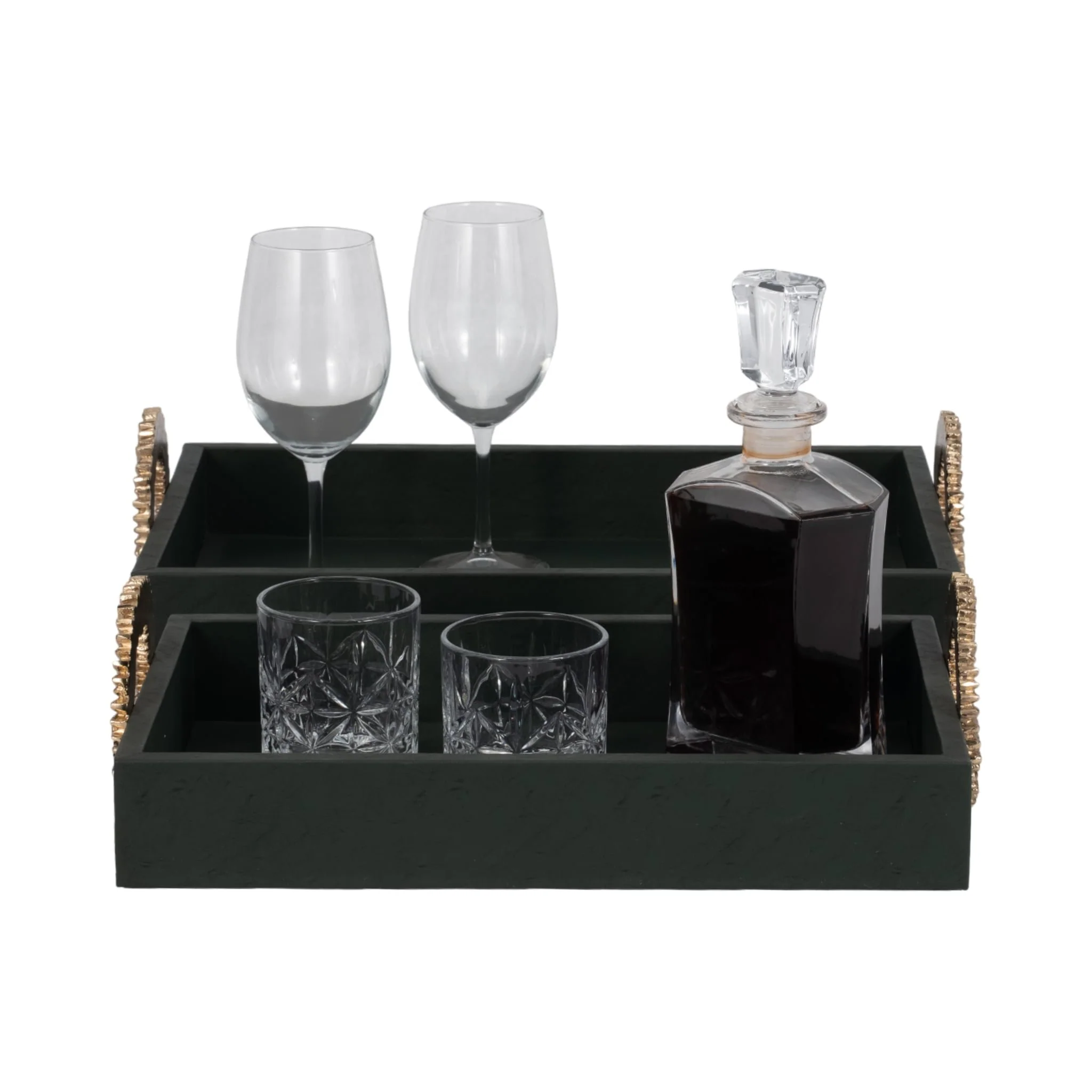 Faux Leather, S/2 16/18" 5th Ave Trays, Green/gold - Image 2