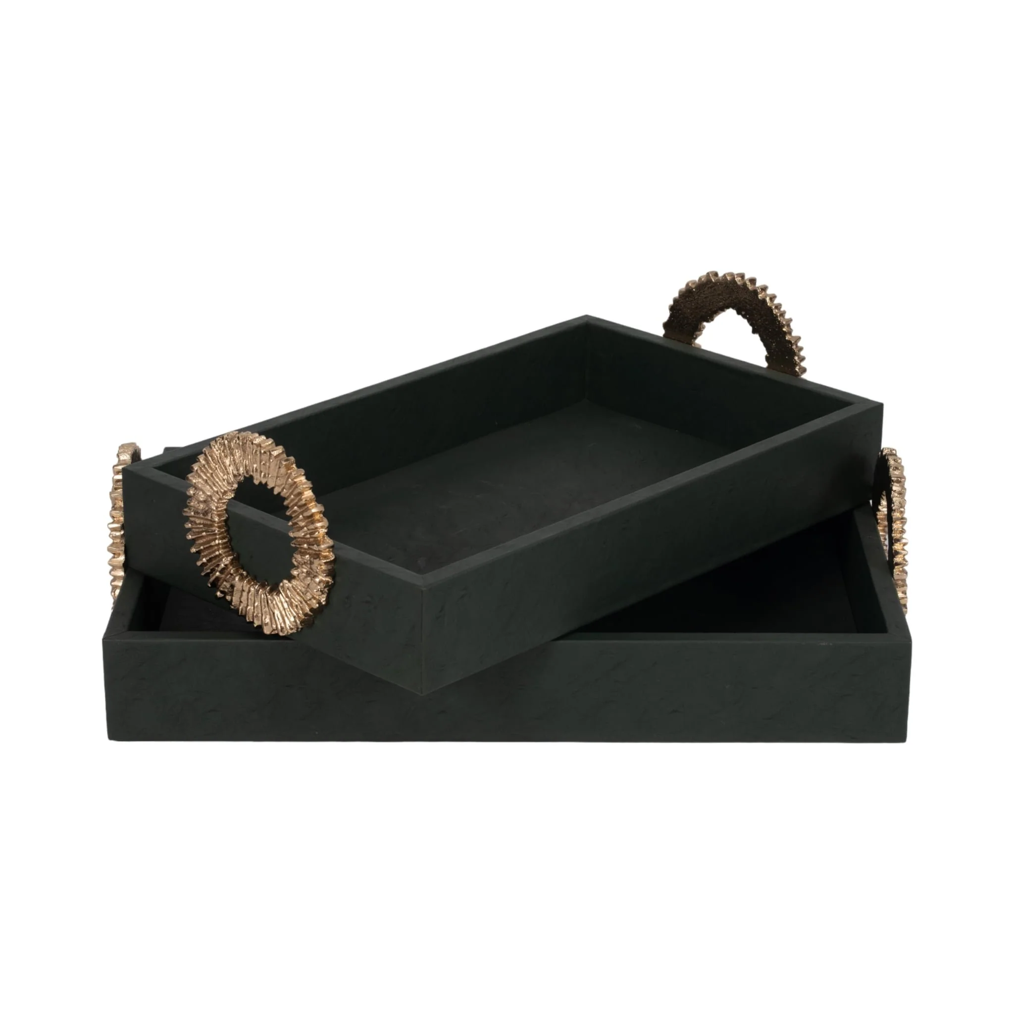 Faux Leather, S/2 16/18" 5th Ave Trays, Green/gold - Image 3