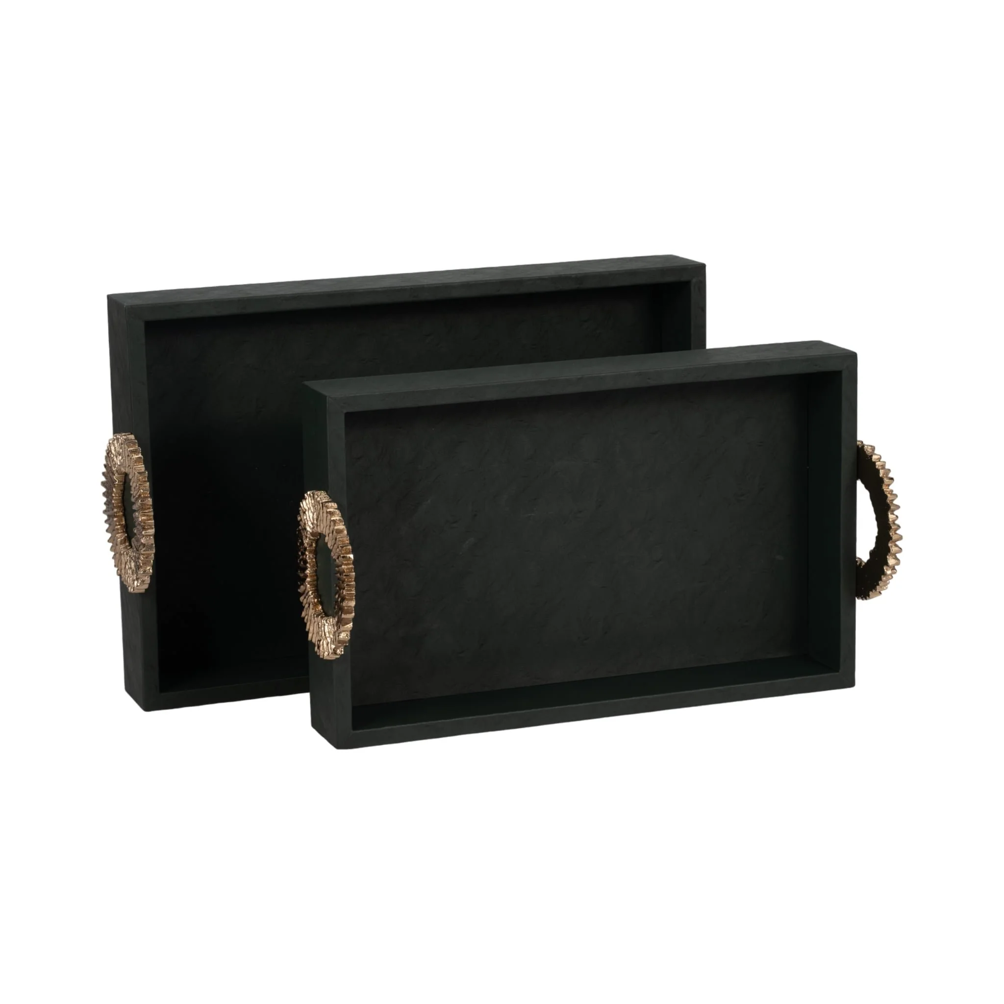 Faux Leather, S/2 16/18" 5th Ave Trays, Green/gold - Image 5