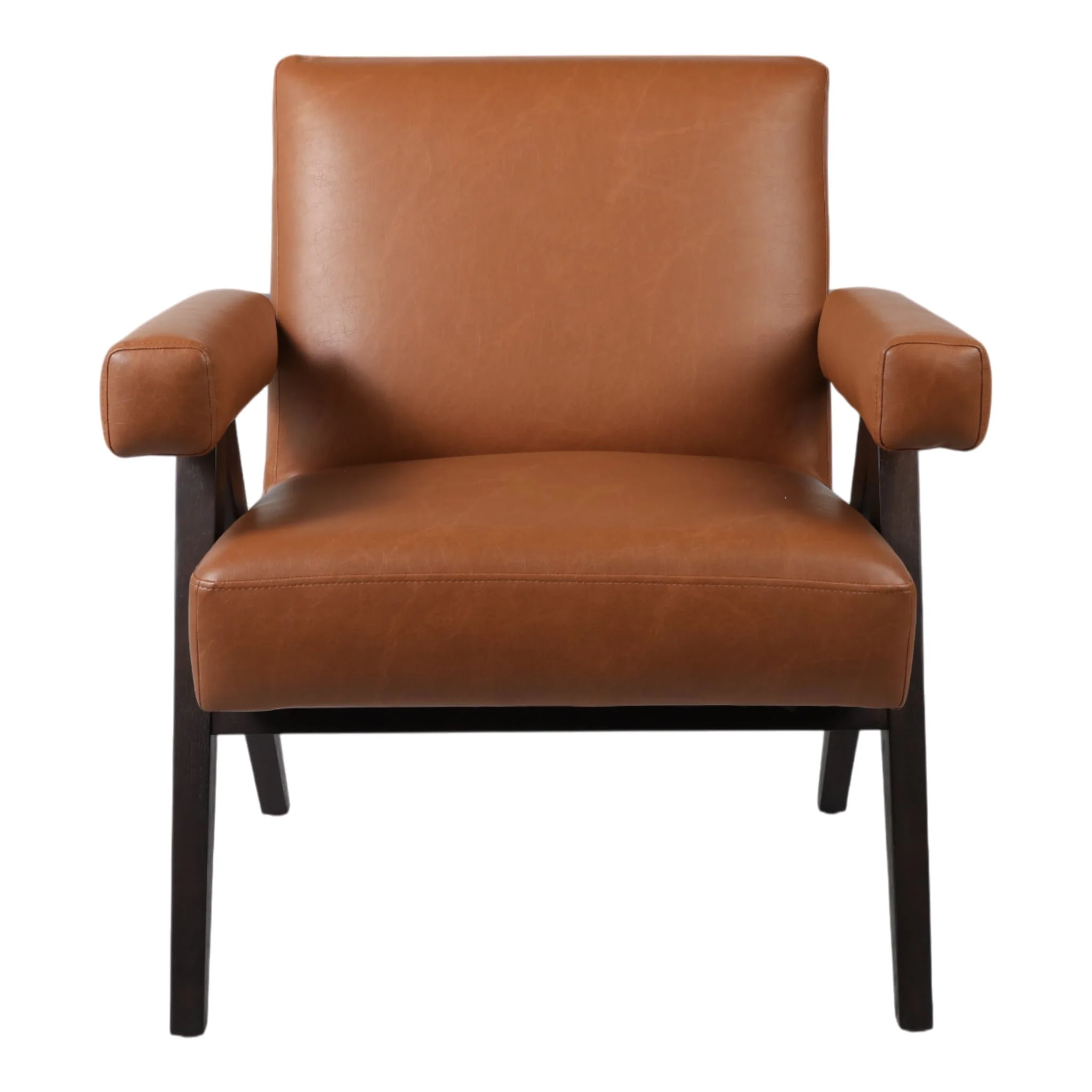 Faux Leather Scandinavian Chair, Brown - Image 2