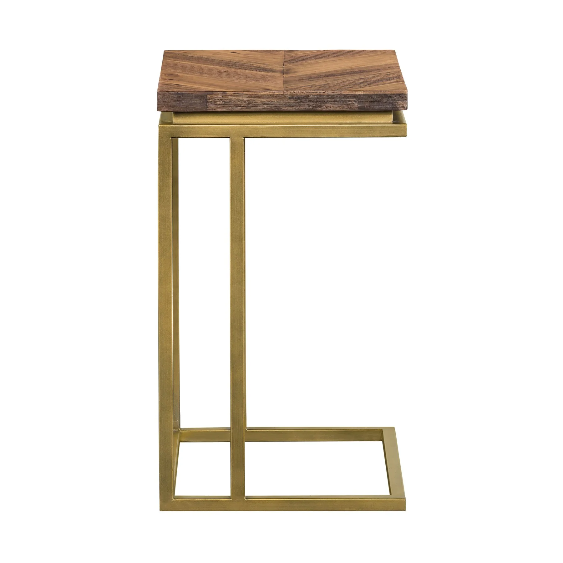 Faye Rustic Brown Wood C-Shape End table with Antique Brass Base - Image 3