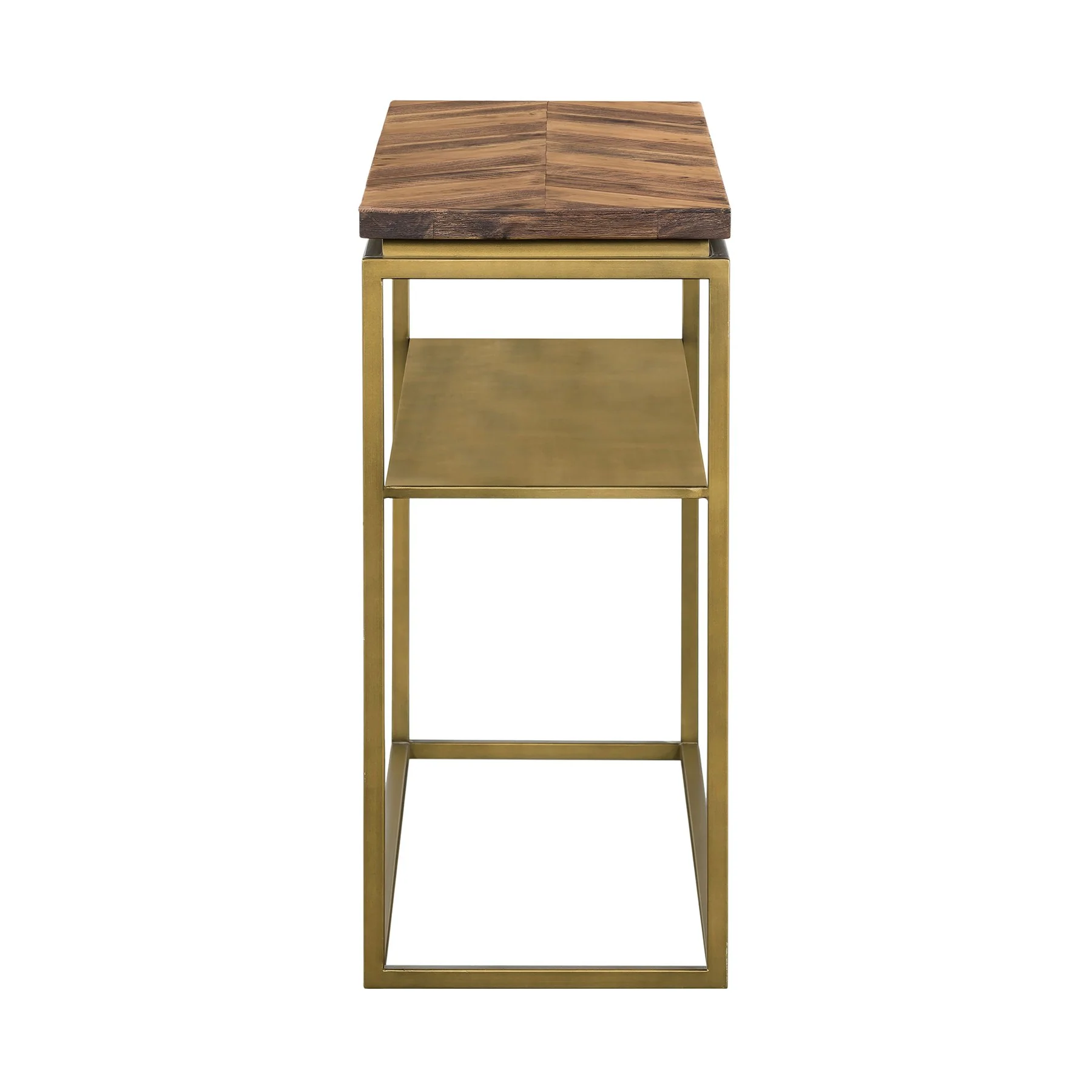 Faye Rustic Brown Wood Console Table with Shelf and Antique Brass Metal Base - Image 3