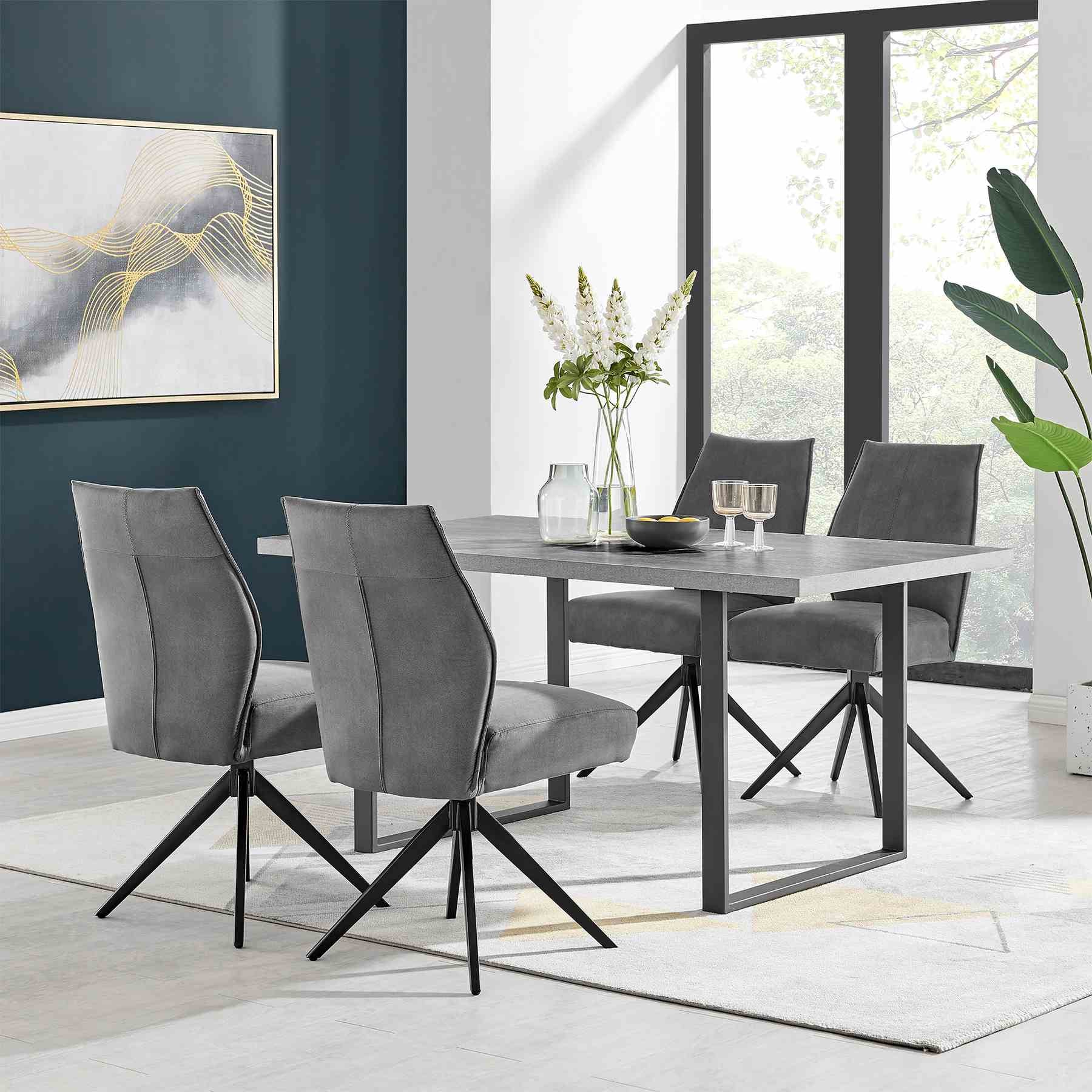 Fenton and Monarch 5 Piece Modern Rectangular Dining Set in Gray Melamine Wood and Charcoal Fabric - Image 8
