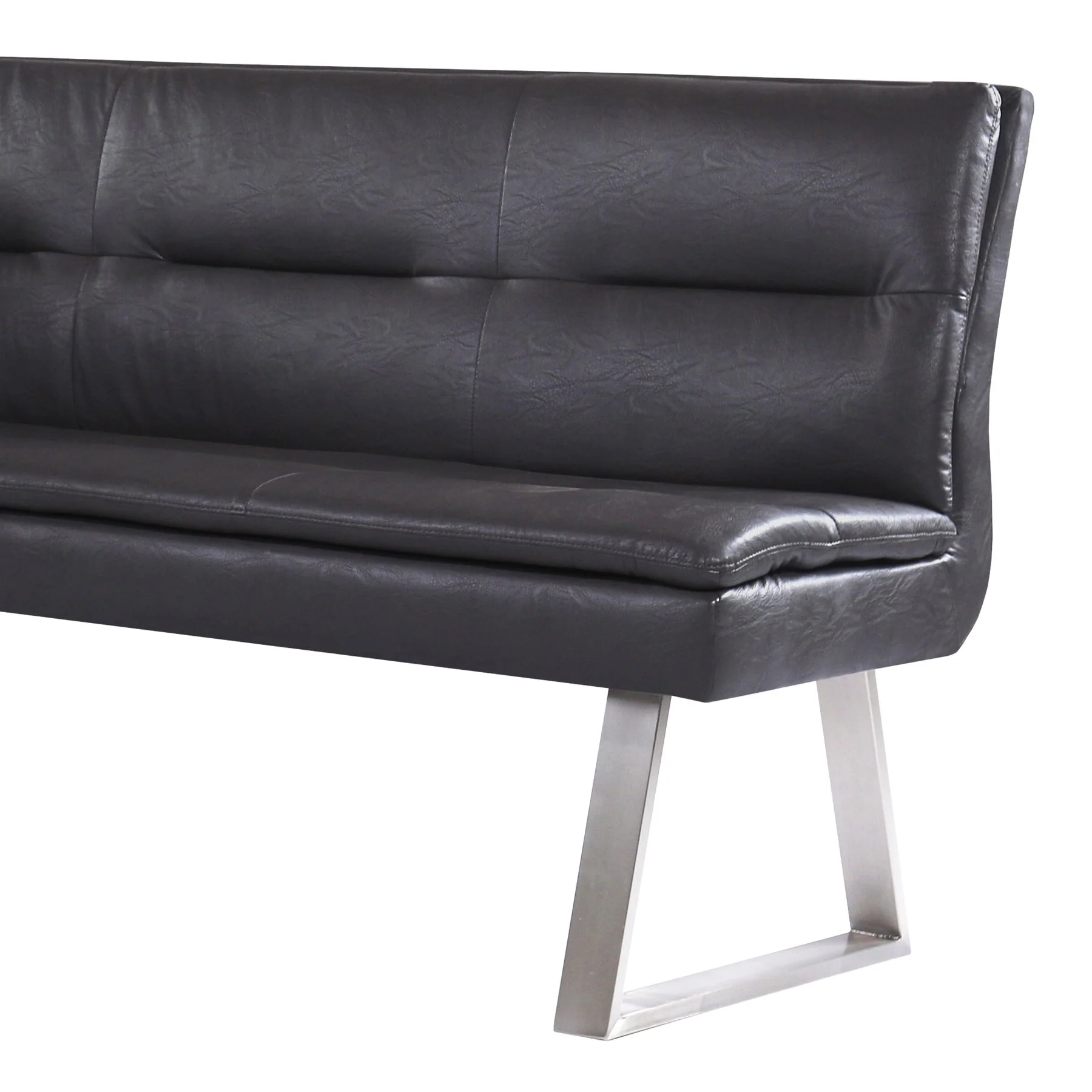Fenton Contemporary Corner Nook in Brushed Stainless Steel Finish with Gray Faux Leather - Image 2
