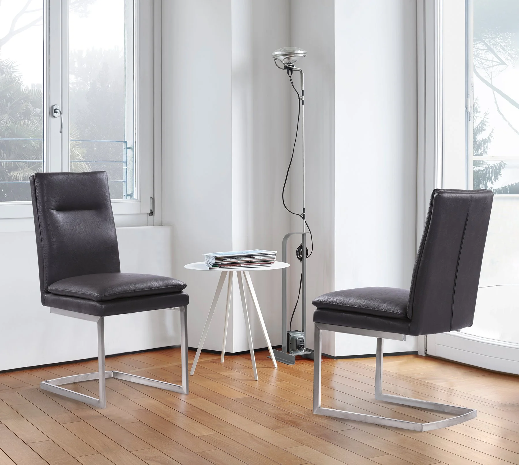 Fenton Contemporary Dining Chair in Brushed Stainless Steel Finish with Gray Faux Leather - Set of 2 - Image 6